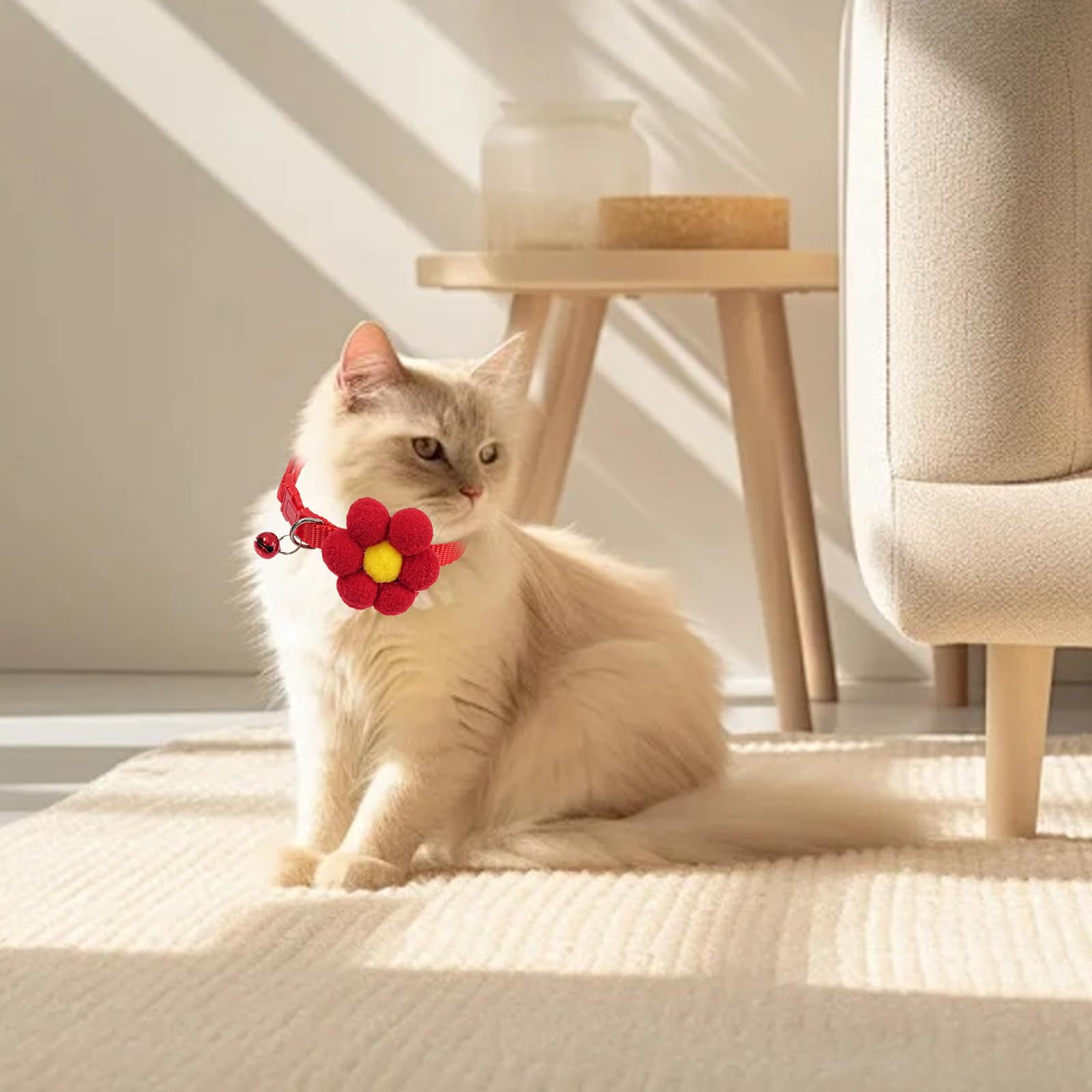 KASESSS 3 Pieces Cat Collar Flower, Kitten Collar Cute, Cat Collar with Bell, Cat Collars, Kitten Collars Adjustable 19-32cm - Image 3