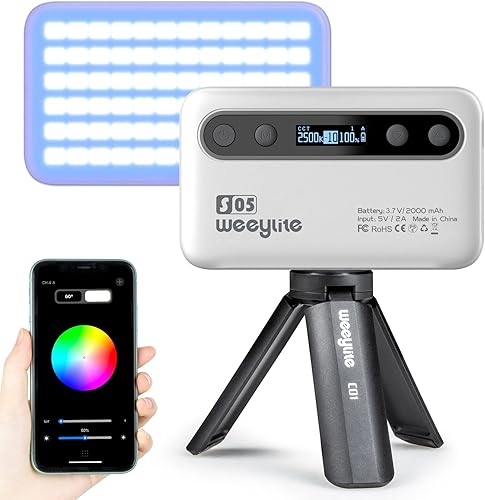 Weeylite S05 RGB - Luz de video con cámara LED con mini trípode de escritorio para videoconferenciagrabaciónreunión blanco