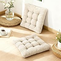 zenshifu Meditation Floor Pillow Set of 2 - Large 22x22 Memory Foam Cushions for Adults, Thick 4.5" Square Seat for Yoga, Reading, Lounge (Beige)