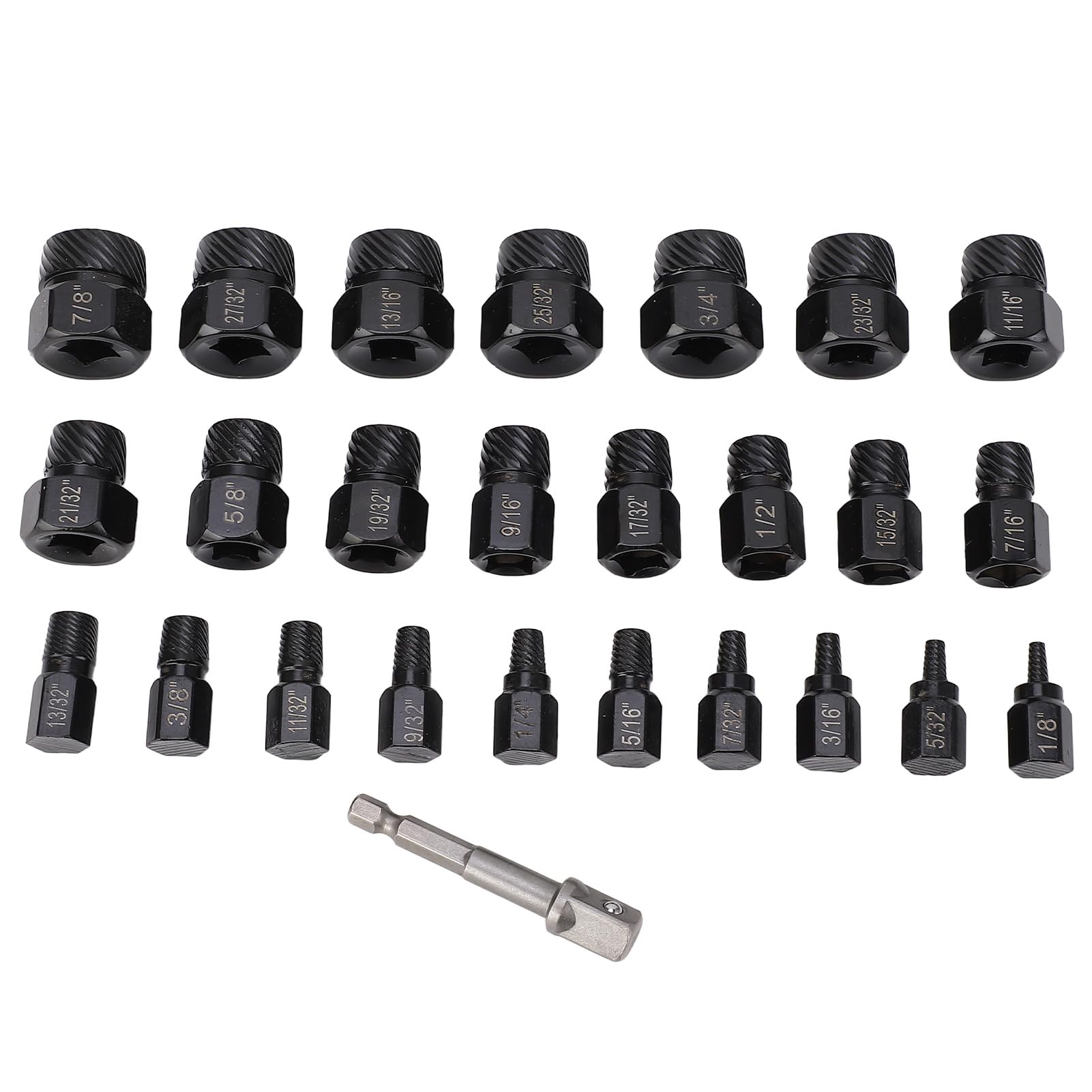 Juego de extractores de tornillos de 26 piezas, herramienta de guía de estrías múltiples para pernos y espárragos oxidados, dañados o rotos, acero de aleación, alta torsión, resistente al desgaste