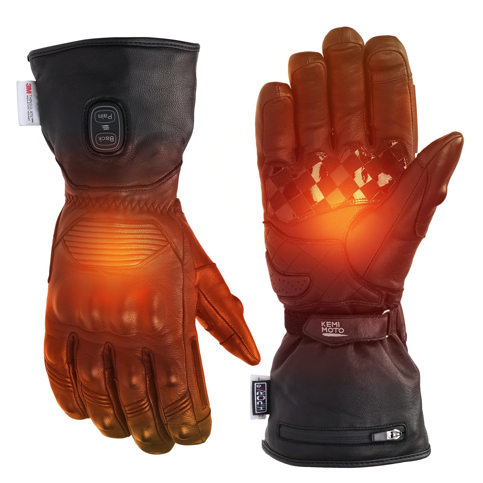 KEMIMOTO Guanti Riscaldati in Pelle Uomo Donna, Guanti Riscaldati Moto Impermeabili Touch Screen con 7.4V 3000 mAh, Adatti da ≤-35℃, Ideali per Motociclismo Ciclismo Sci Escursionismo