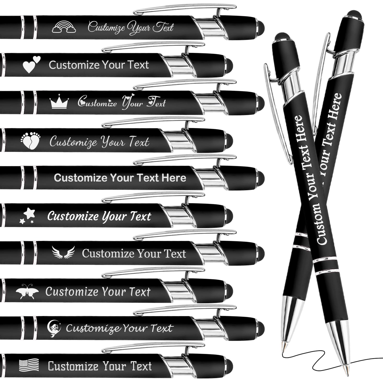 Personalised Pens Bulk Custom Pens with Logo Name 10 Pack Free Engraved Stylus Ballpoint Pens Customised Retractable Pen Message Text Gift for Men Women Black Ink Business Graduation Birthday Black โ image 1