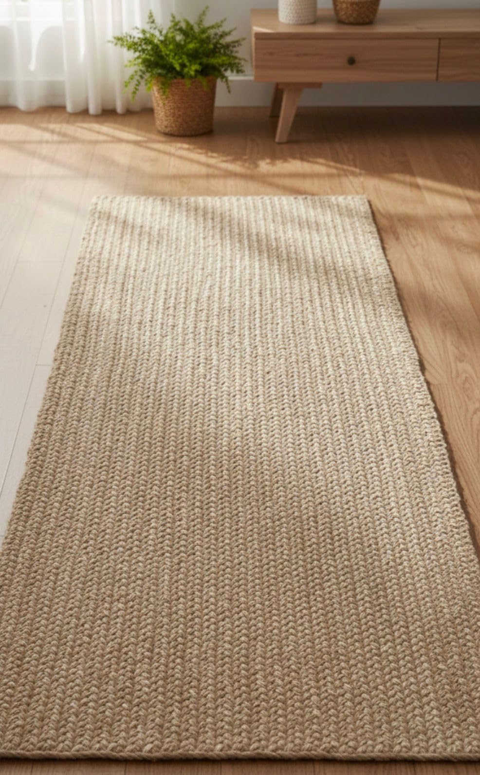 Handwoven Cotton Area Rug, Beige, Natural Boho Style, for Indoor and Outdoor, Bedroom, Living Room & Dining (1.5X5)-image-20