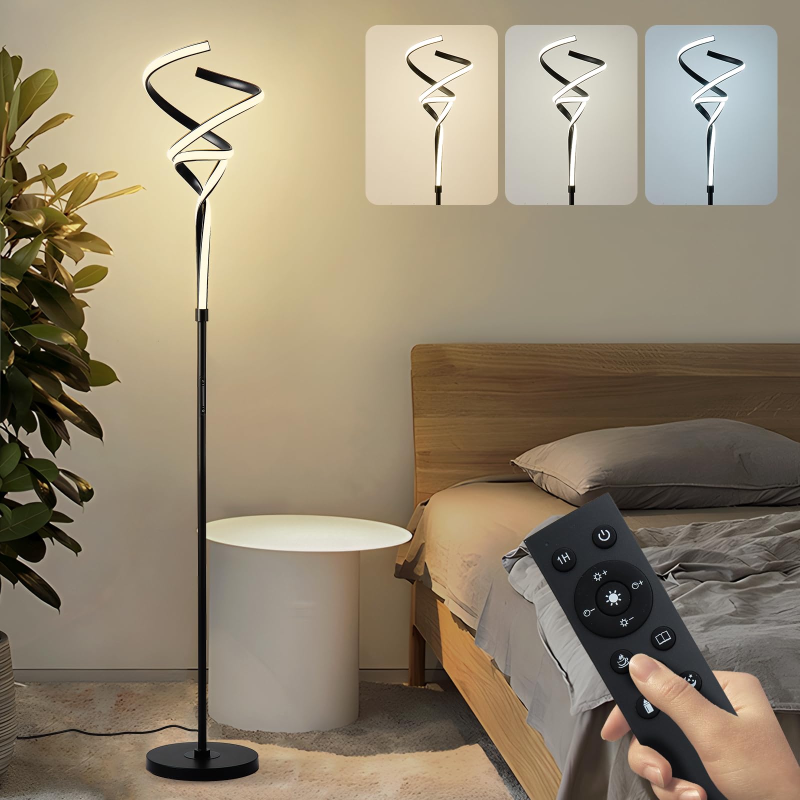 IZOWE Lampara de Pie Antorcha Moderna LED Lámpara de Pie 3 Colores Infinitamente Regulable Lampara Pie Mando magnético táctil Lampara Lectura Temporizador Luz Inteligente Lampara Pie Salon