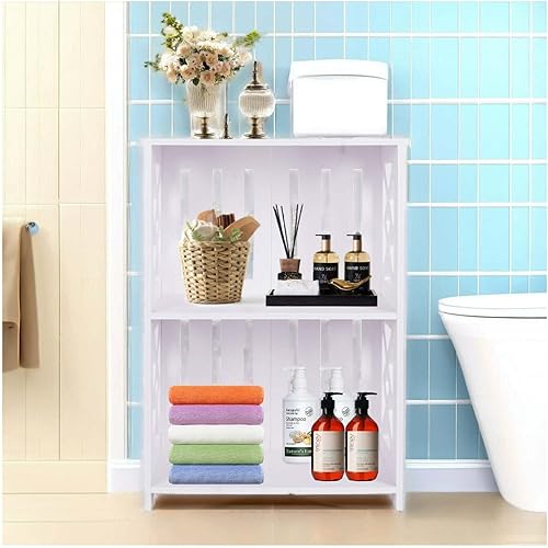 Miniatura 7 de Estantería abierta de 3 niveles, mesa auxiliar pequeña, estantería de almacenamiento para sala de estar, dormitorio, baño, color blanco