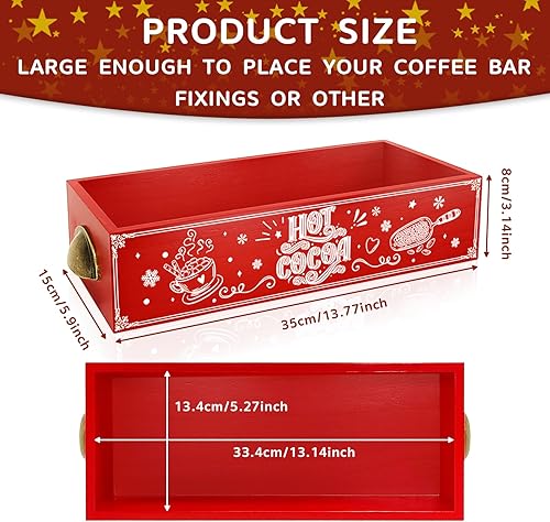 Miniatura 2 de Caja de almacenamiento de madera de cacao caliente, barra de cacao caliente, decoración navideña de madera roja, bonito y divertido organizador de