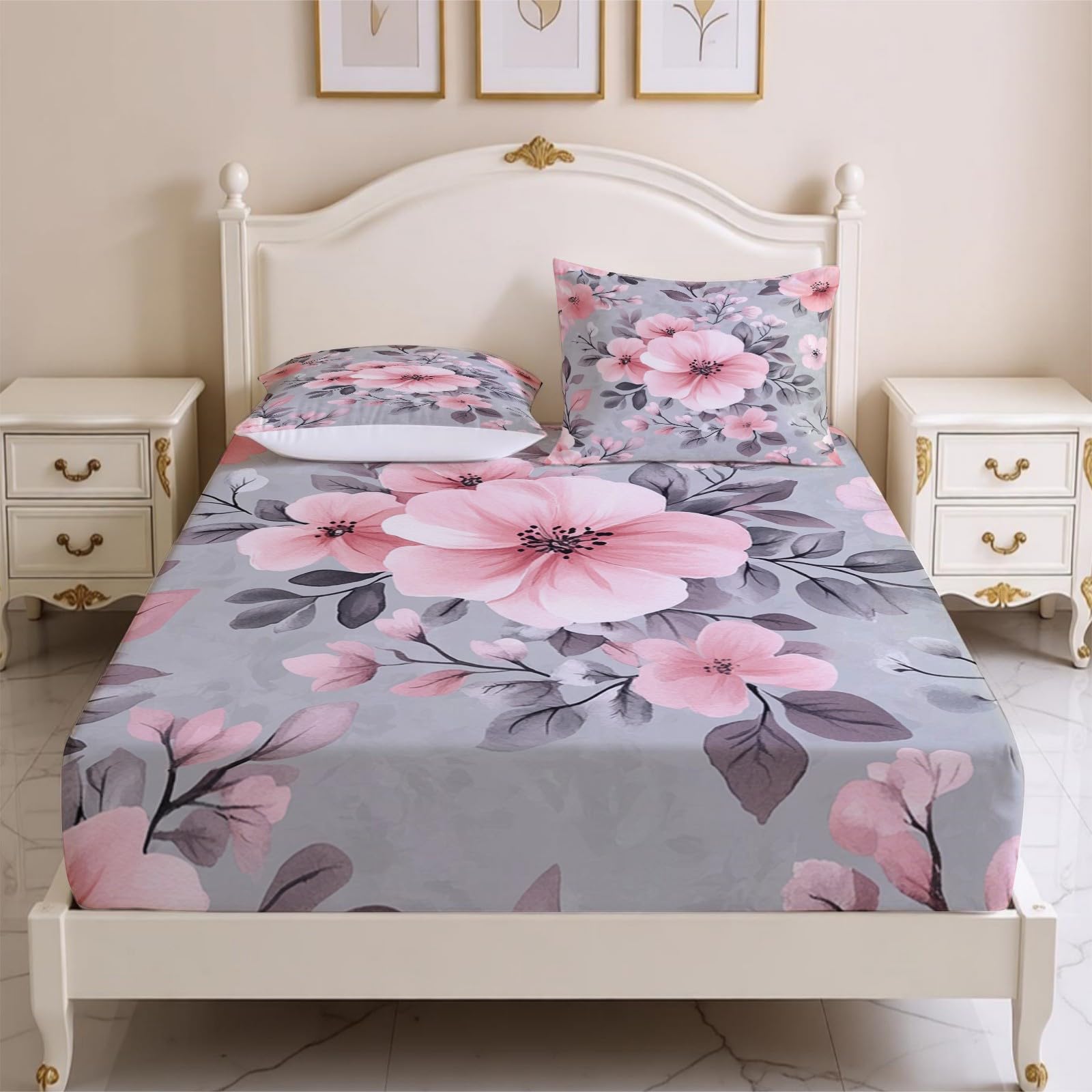 Lenzuolo con Angoli 180 x 200 cm Microfibra fiori Lenzuolo Sotto Elasticizzato Profondo 25 cm acquerello per Singolo e Matrimoniale