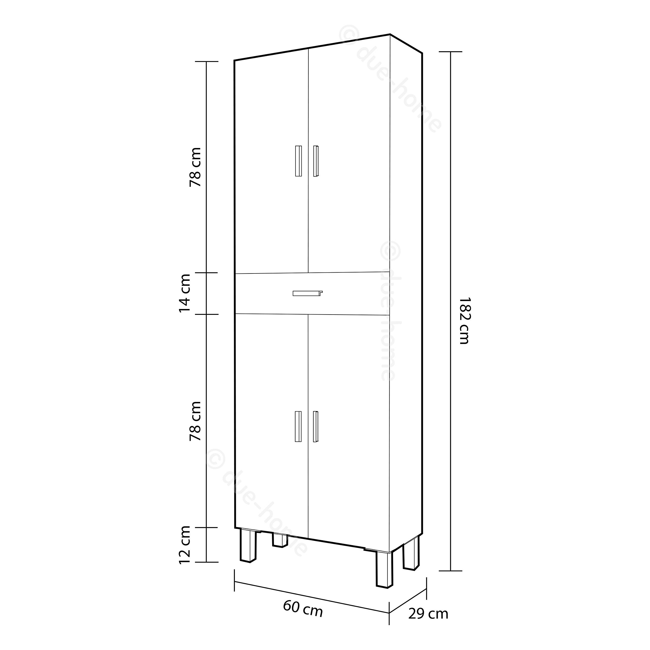 duehome | Columna de baño, Mueble de Lavabo, 4 Puertas y 1 cajón, Modelo Dolce, Acabado en Blanco Brillo, Medidas: 60 cm (Ancho) x 182 cm (Alto) X 29 cm (Fondo)