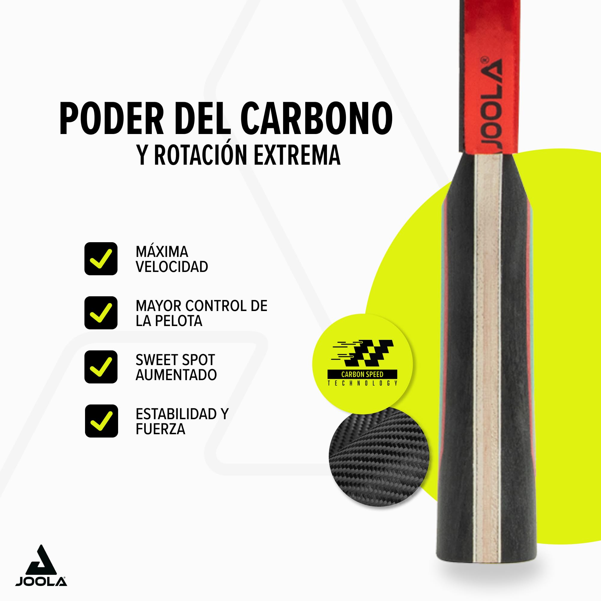 JOOLA Raqueta de tenis de mesa Red Carbon Control – Raqueta de tenis de mesa con revestimiento Vizon y caja magnética