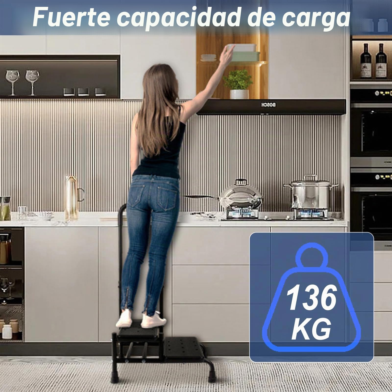 Escalón de bañera con asa, ayuda para personas mayores y discapacitados, 5 velocidades, altura regulable, 2 niveles, capacidad de carga de hasta 136 kg, taburete con mango reposapiés para cama, cocina