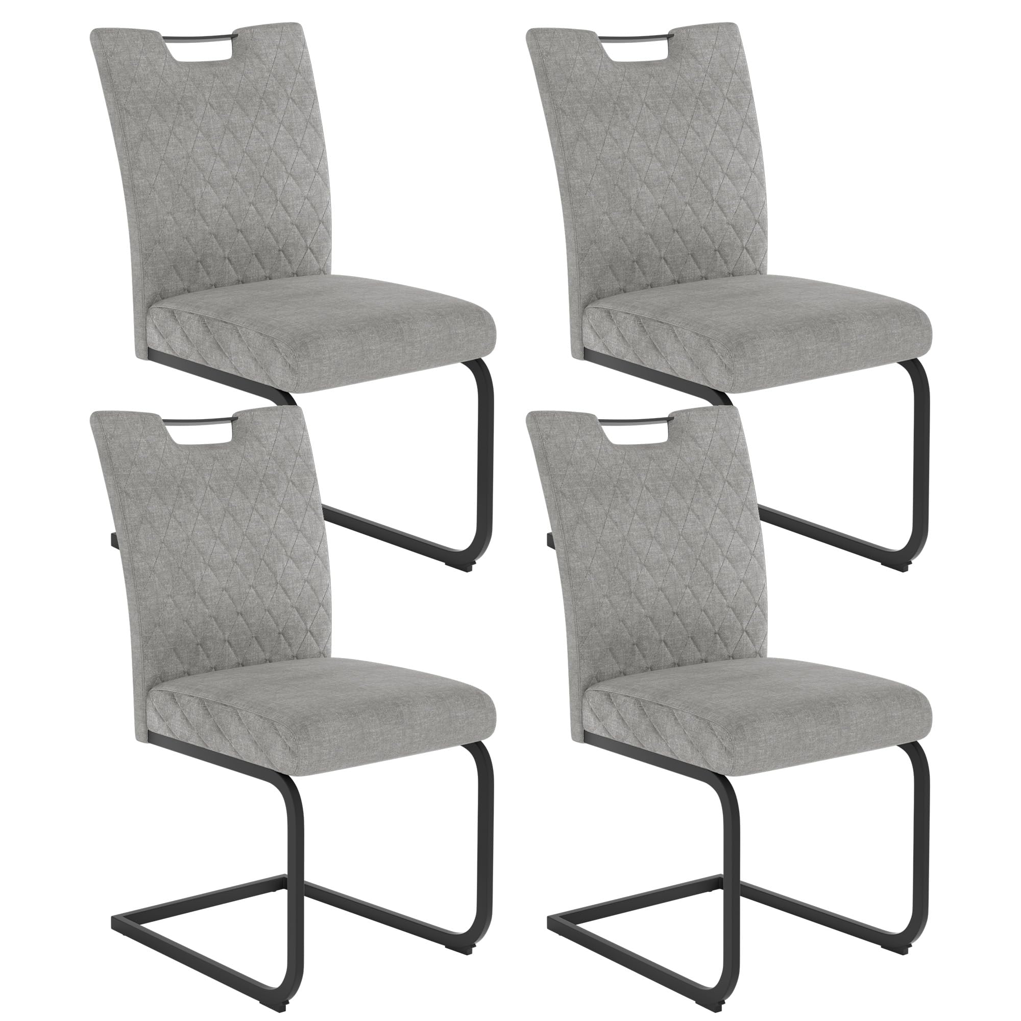 JIEXI Schwingstuhl Esszimmer 4er Set – Freischwinger Polsterstuhl mit extra dickem Sitzkissen, Stoffbezug Grau & gesteppter Rückenlehne, Metallkufen stabil, bis 113 kg (Hellgrau 4 Stühle)