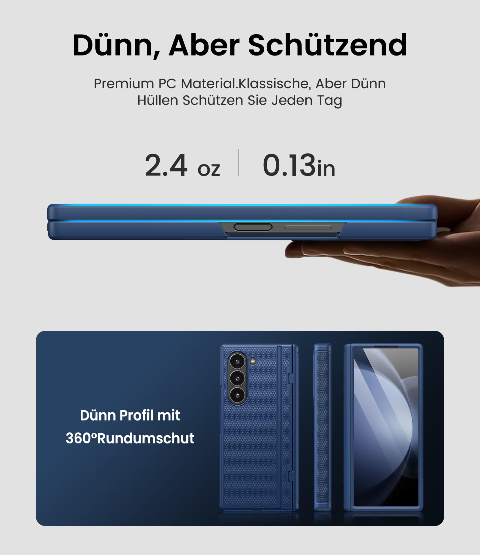 für Samsung Galaxy Z Fold 5 Hülle mit Scharnierschutz, Ständer, Blau