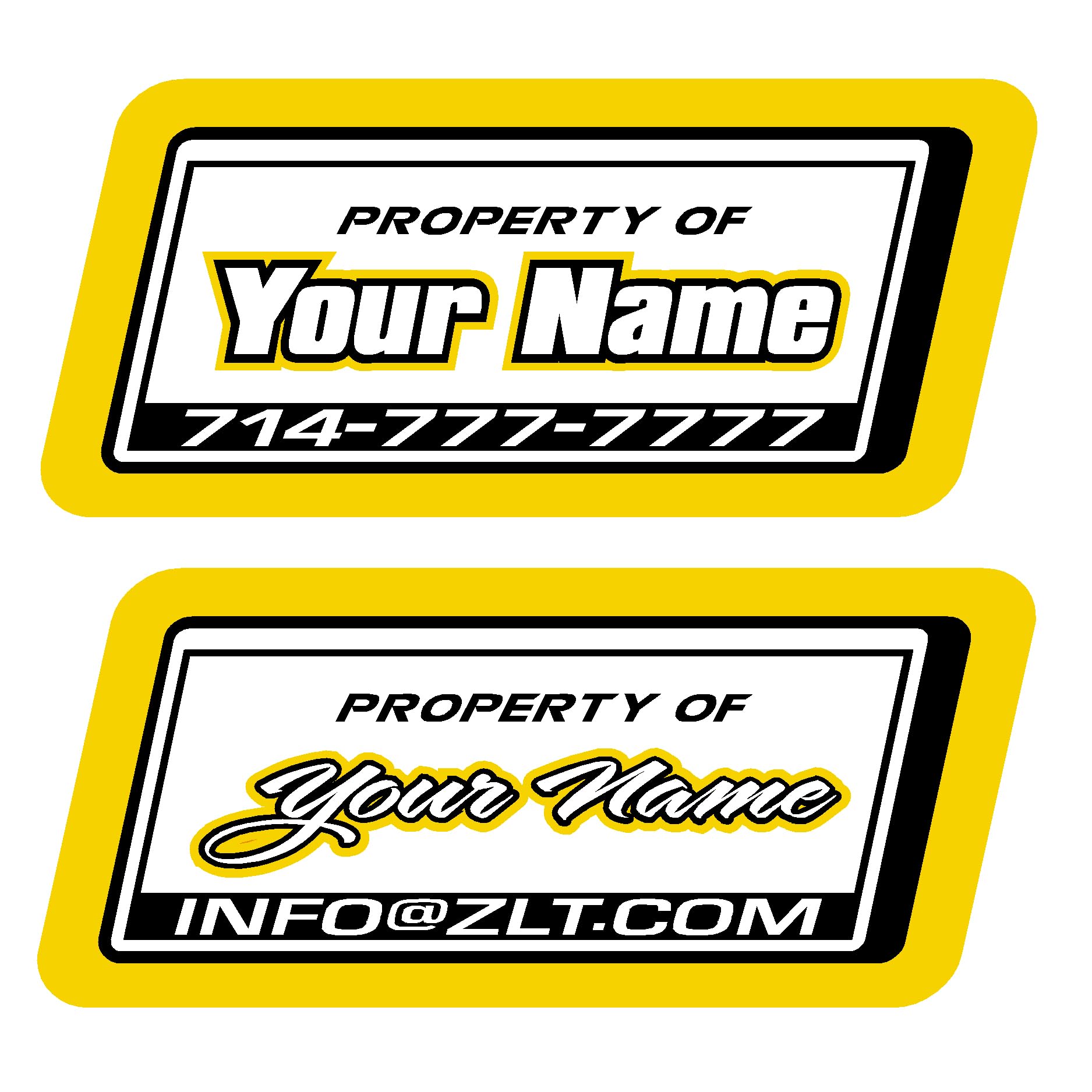 Personalized Property Of Vinyl Decal Sticker - Waterproof, Durable Custom Name Sticker for your gear, tables, lanterns, sports gear, laptops, water