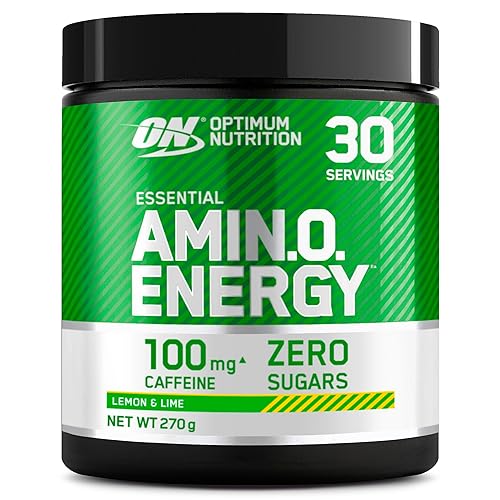 Optimum Nutrition Amino Energy Pre Workout en poudre, boisson énergisante avec acides aminés, BCAA, L-Glutamine et L-Leucine, complément vitamine C caféine, goût Citron-Citron vert, 30 portions, 270g - Citron Jaune et Vert