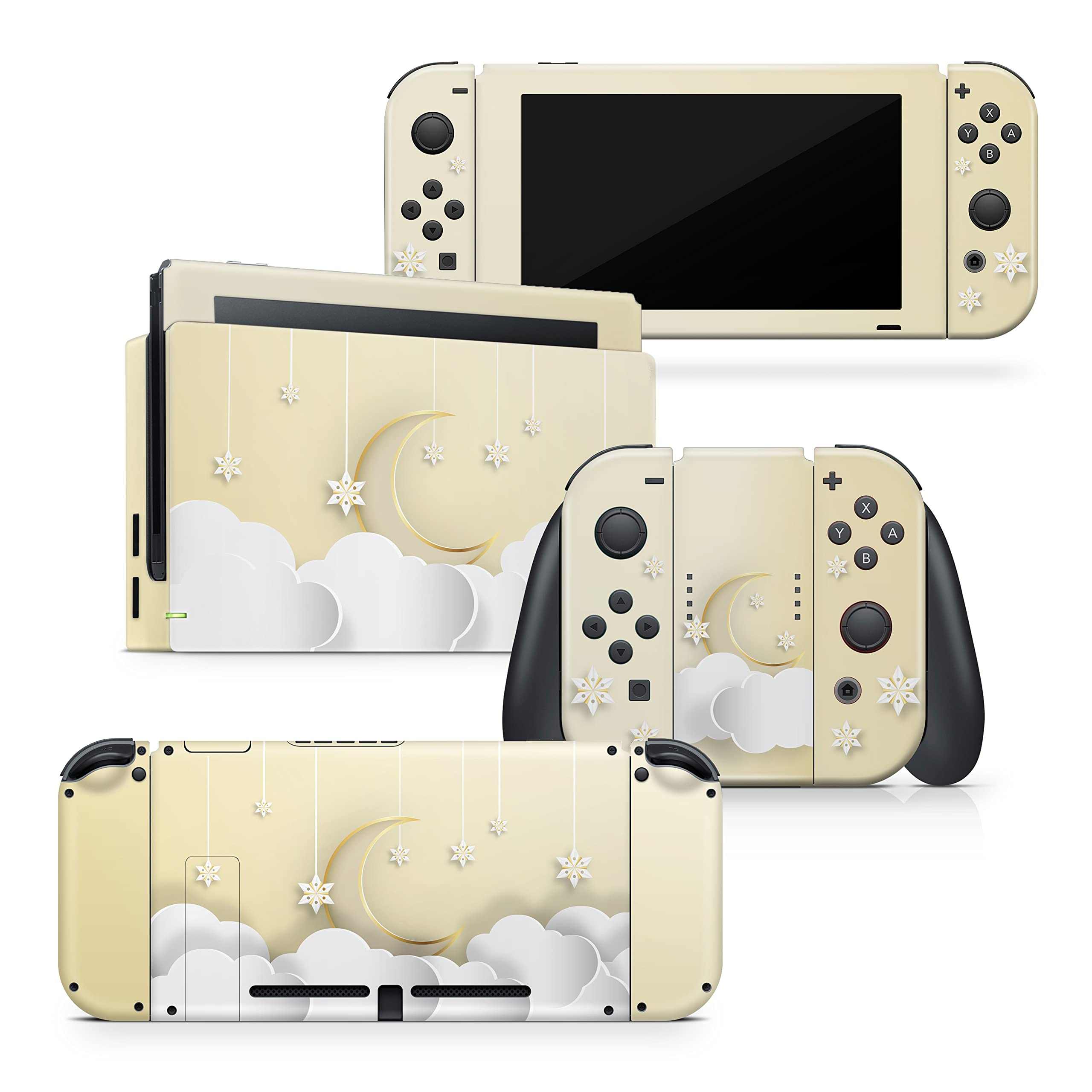 TACKY DESIGN Moon and Star Skin compatibile con Nintendo Switch Skins Decal, adesivi per interruttori color crema 3 m, copertura completa Kawaii