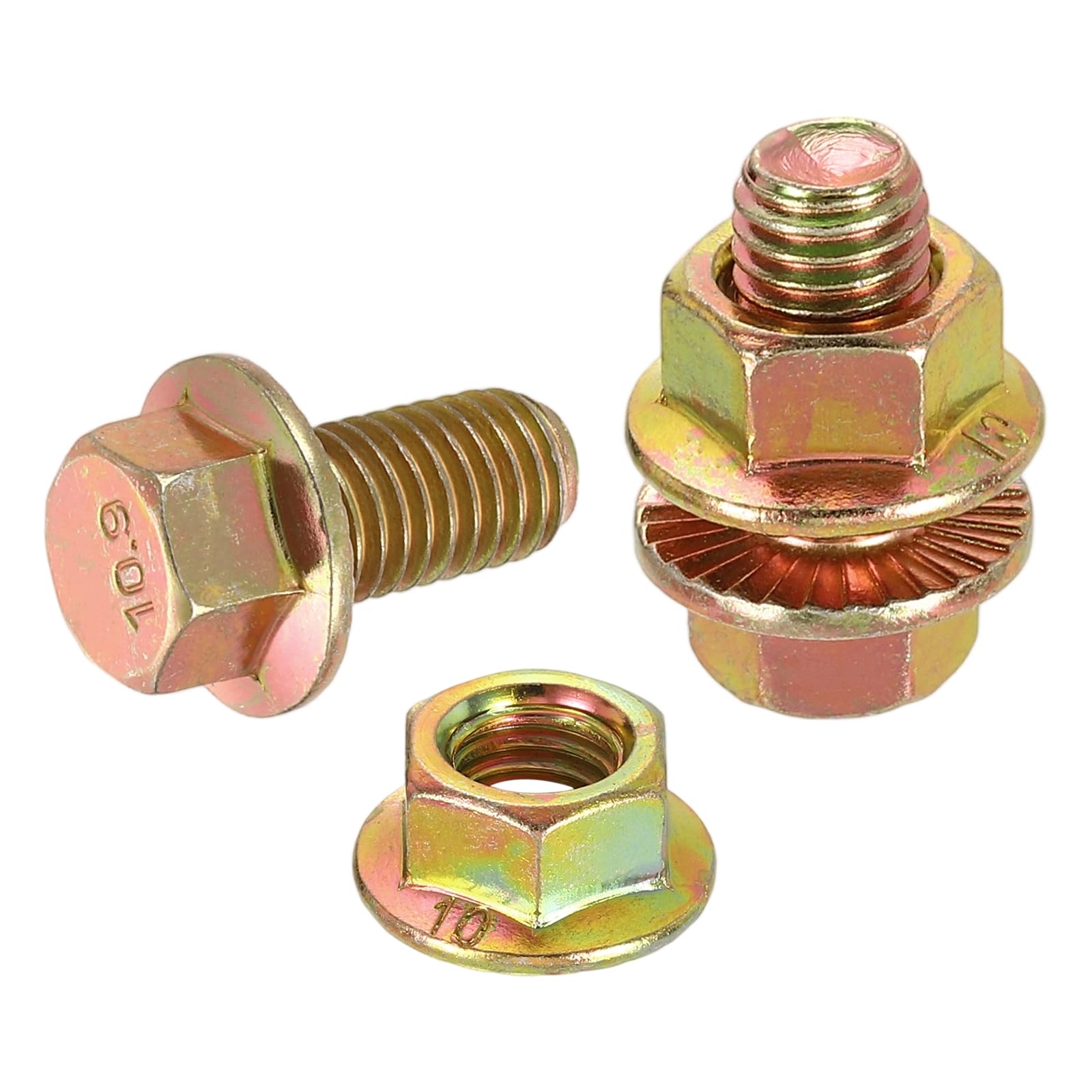 sourcing map M10 x 20mm Flanged Hex Head Bolts, 10Pcs Zinc-Plated Carbon Steel Flange Hexagon Screws with Nuts, Fully Threaded, for Machinery Industry Home Appliances