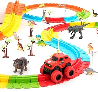 Race Track Toy Cars 360°Bendable Rainbow Race Car Track with Flexible Track Race Track Set with Dinosaur Toys for for Age 3 4 5 6 7 Year & Up Old boy Girls Birthday Gifts (Dinosaur)