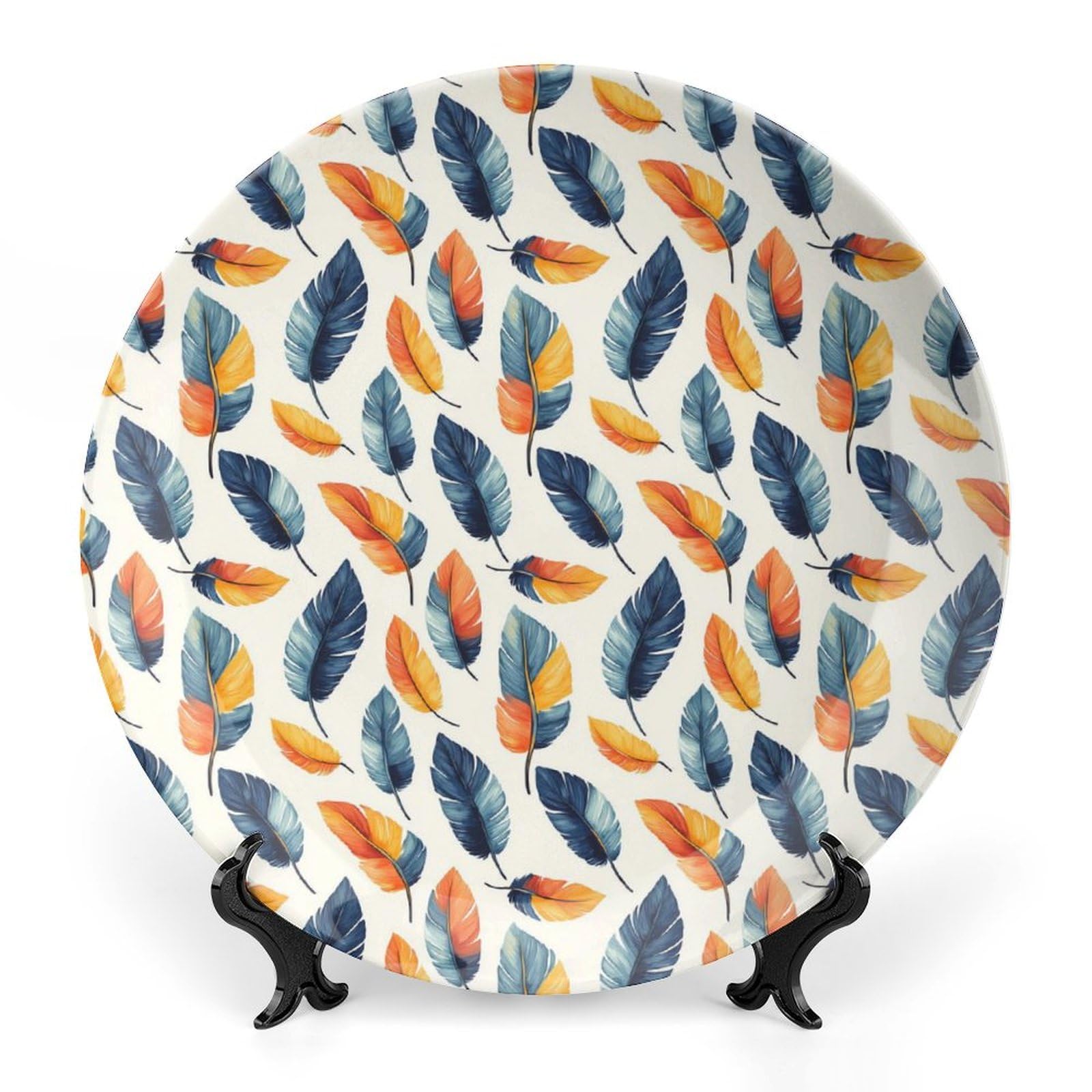 DULAHR Horse Feather Bone China Decorative Plate Ceramic Decorative Plate Home Wall Decor with Vertical Stand Decorative Plates