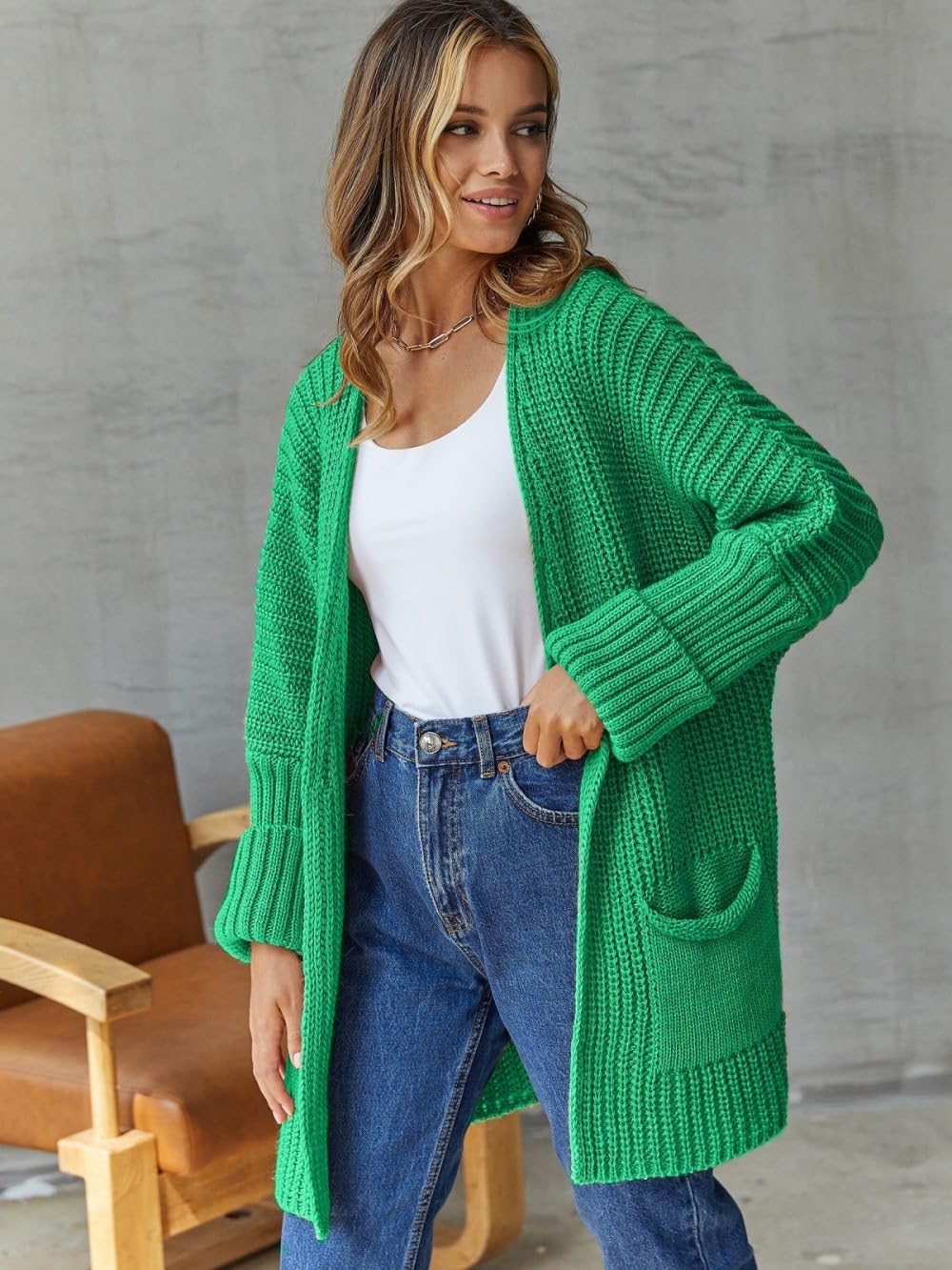 Cárdigans para Mujer Cárdigans Largos de Punto Grueso para Mujer Abrigos Casuales Suéteres Lisos Cárdigan de Manga Larga con Frente Abierto Chaqueta de Punto para Otoño Ropa de Abrigo para Uso Diario