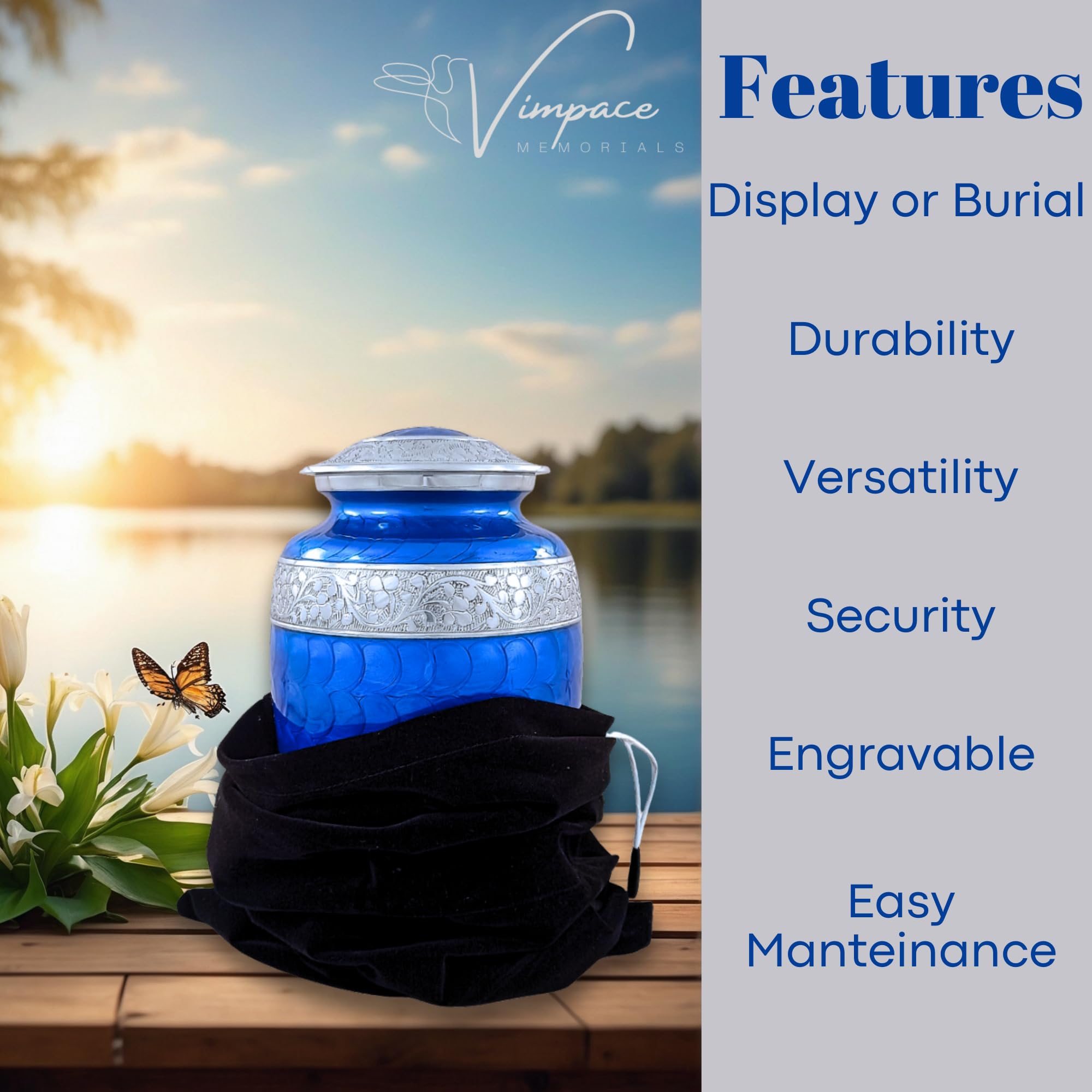 Vimpace Cremation Urn for Human Ashes, Memorial Funeral Urn for Adults, Secure Threaded Lid, Metal Construction