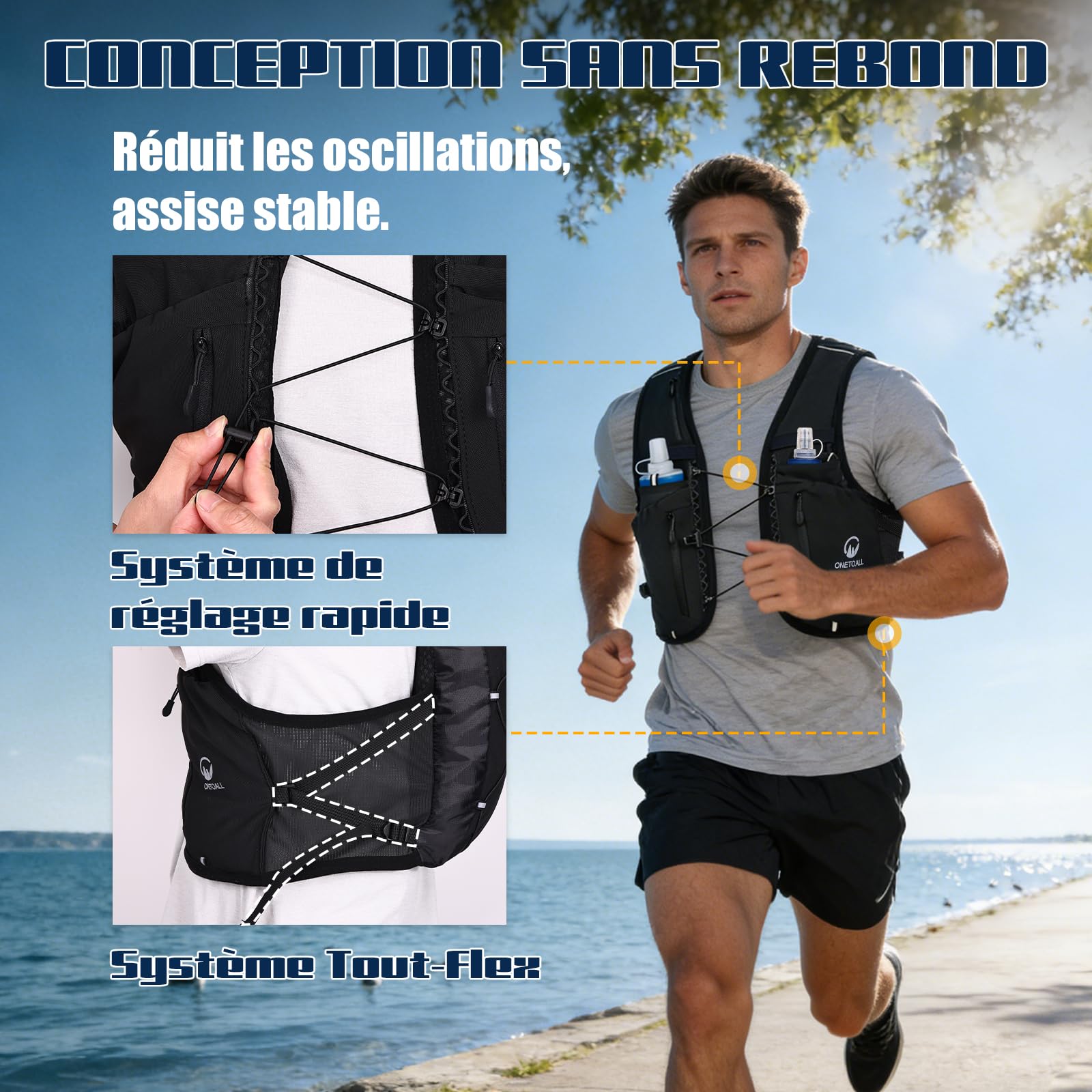 Gilet d'Hydratation Running Femme avec Flasque 2*500 ML et Lumière | Confort et Ajustement, Respirabilité, Ultra-léger 270g, Poches Multiples, Visibilité, pour Marathon Trail Running Randonnée