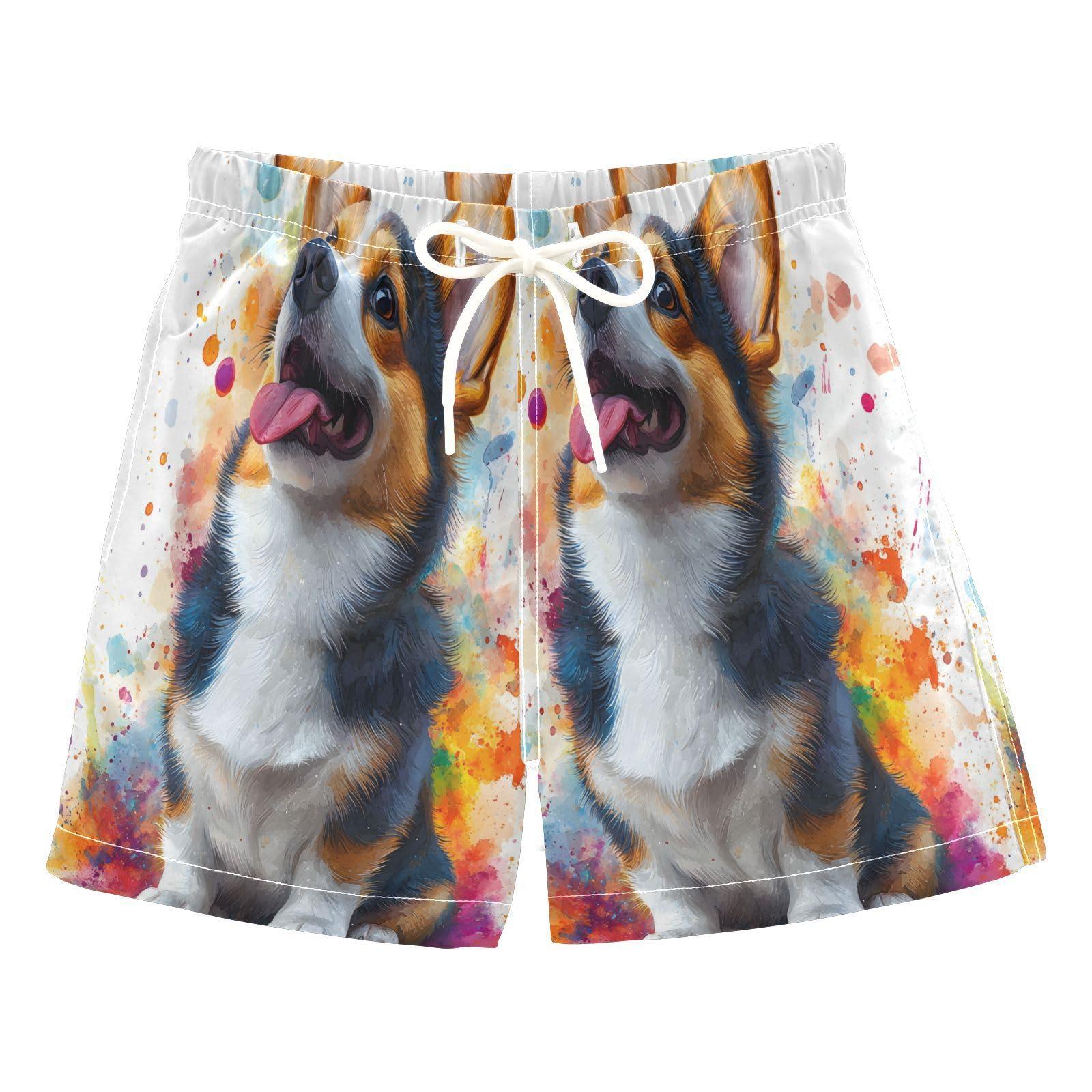 Boys Swim Trunks Toddler Swim Shorts Little Boys Swimwear Watercolor Corgi Dog Bathing Suit Swimsuit Multi