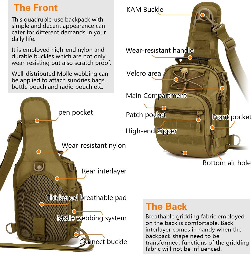 IDOGEAR Tactical Sling Bag Pack Small MIDOGEAR Tactical Sling Bag Pack Small EDC Molle Assault Military Army Shoulder Backpack（B:Black）