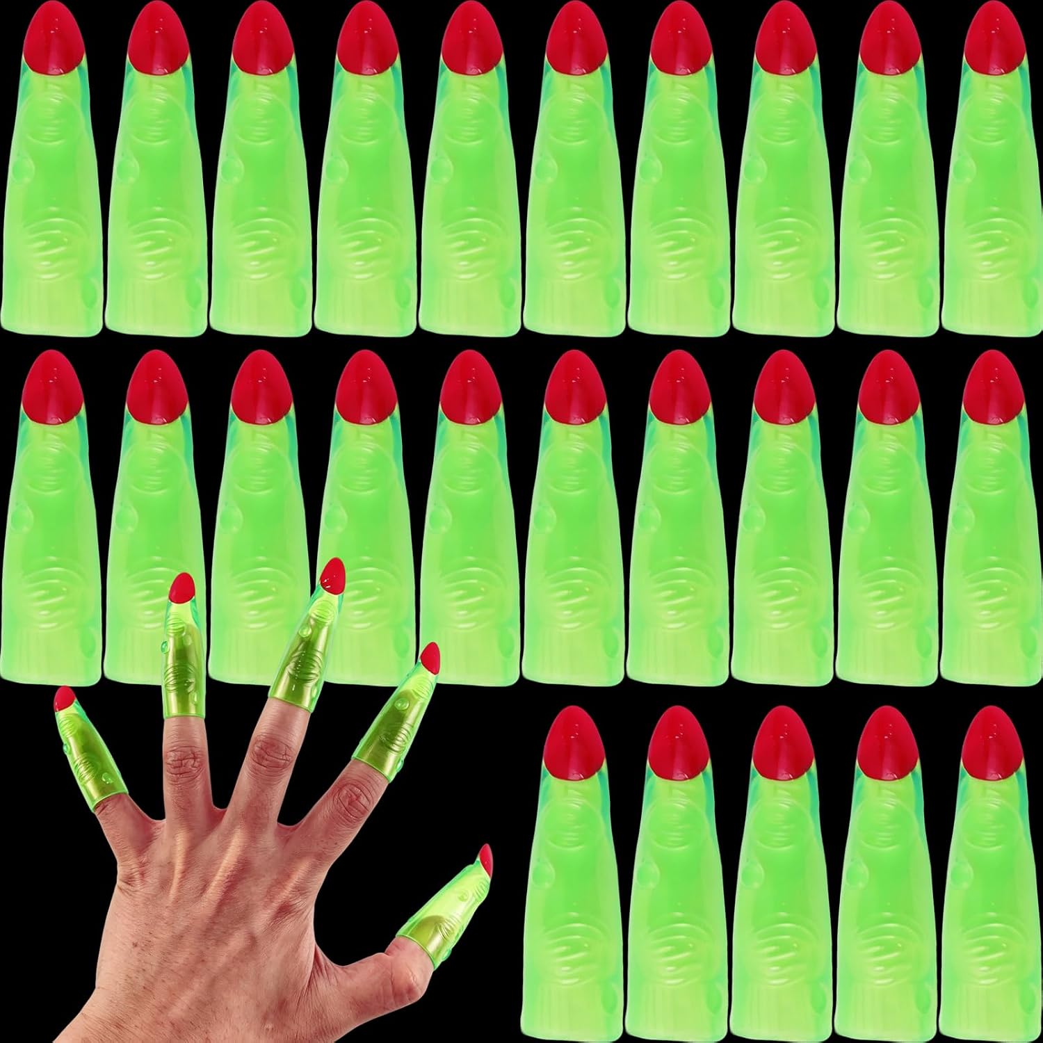 RONYOUNG 35PCS Halloween Witches Fingers Glow in The Dark Fake Monster Finger Puppets for Kid Finger Reading Pointer for Halloween Party Costume Accessory Trick or Treat Gift