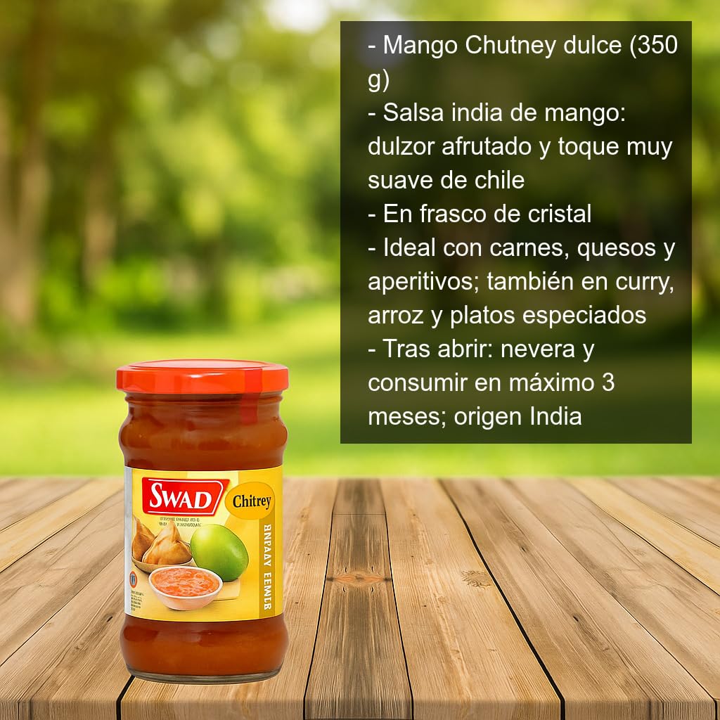 Mango Chutney Dulce 350 g Salsa india agridulce con toque suave de chile