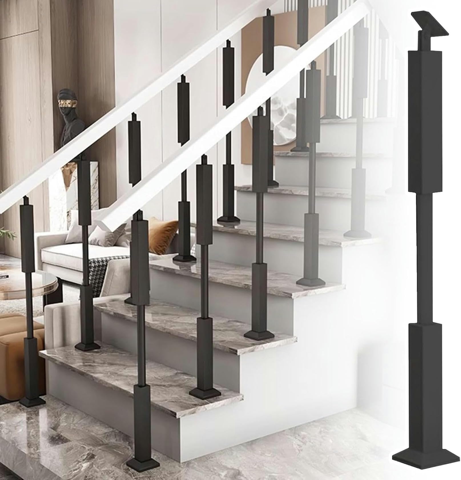 GLDYTVF Adjustable Metal Stair Balusters - Indoor Railing Spindles for Decks, Gardens & Lofts - 135cm (53 1/8") Black Handrail Posts for Corridors & Staircases