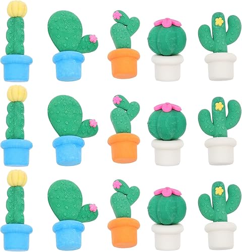 Borradores de borrar en maceta, borradores en miniatura, borradores de dibujos animados 3D, suministros de papelería para estudiantes, 15 piezas de