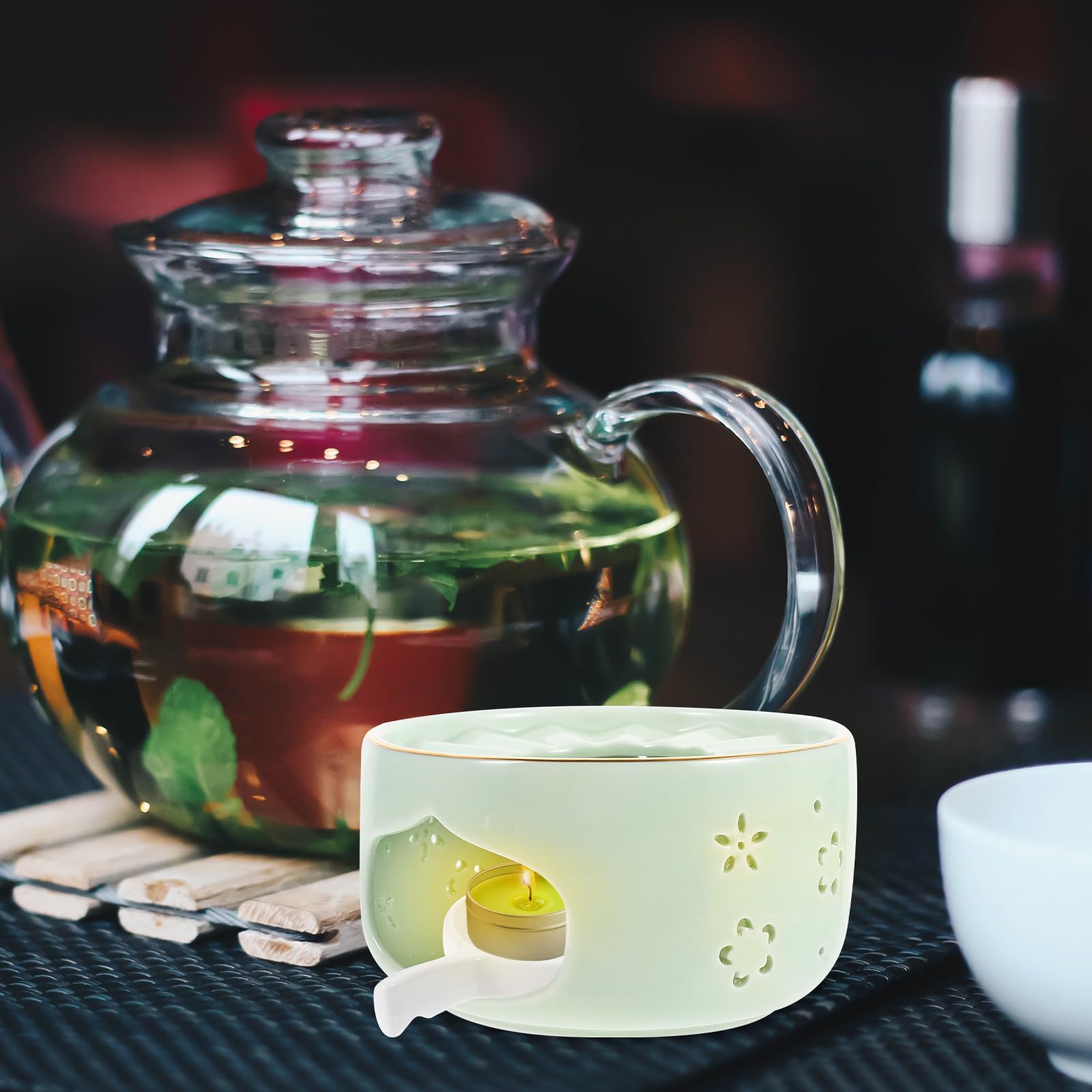 Operitacx Calentador Rebabas o de Cerámica de Verde Tetera Diseño Retro y Durabilidad sin Calentar Té para Hogar Restaurante