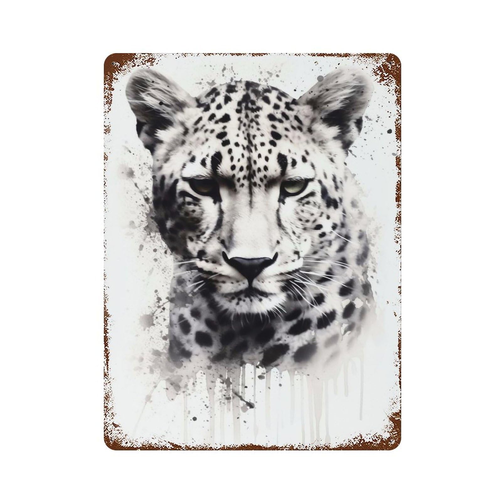Garage Style Cheetah Beauty Watercolor Aged Metal Wall Plaque 15.7"x11.8", Farmhouse Wall Decor for Bar And Workshop
