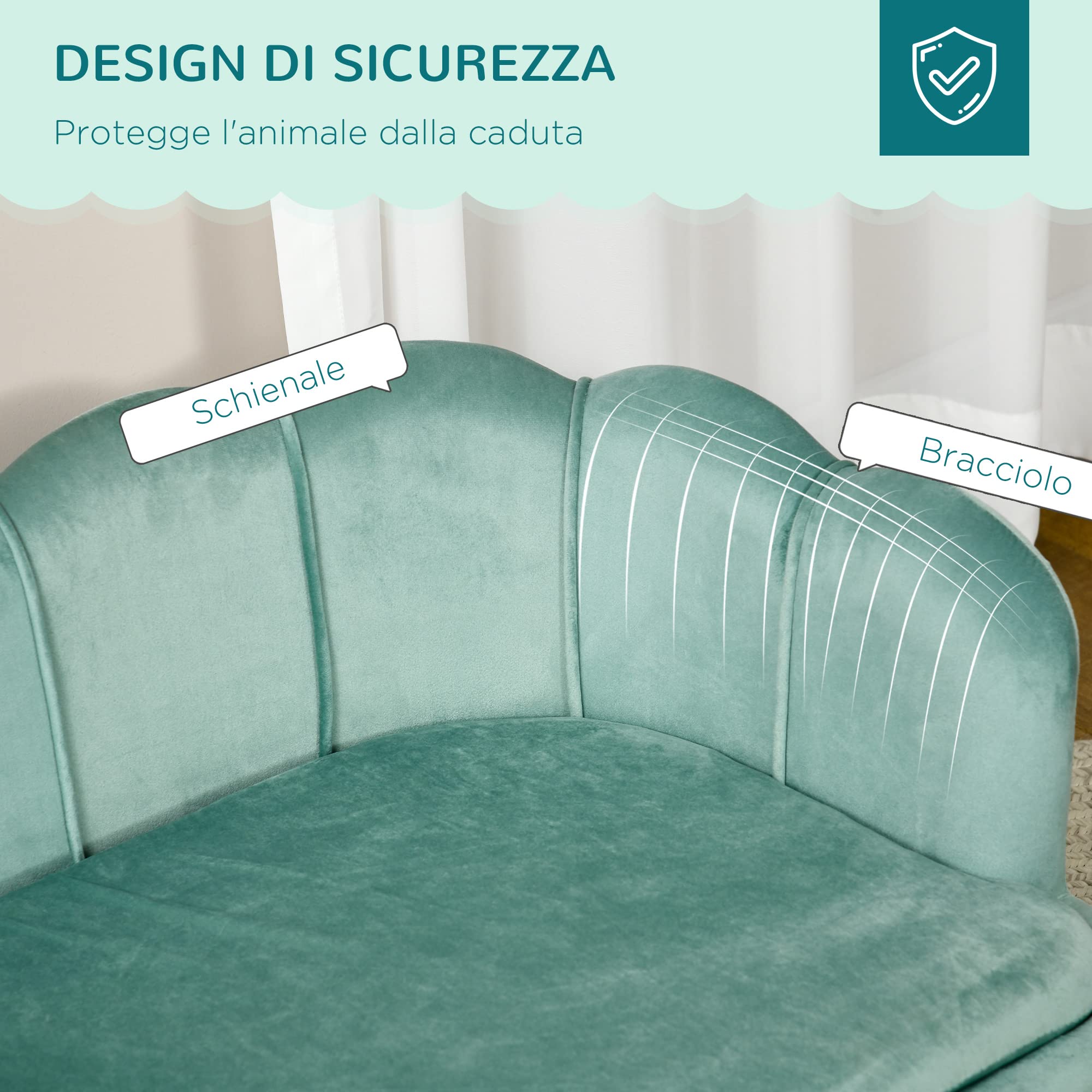 PawHut Divano per Cani Taglia Medio-Grande max. 32kg con Rivestimento Verde Sfoderabile e Lavabile