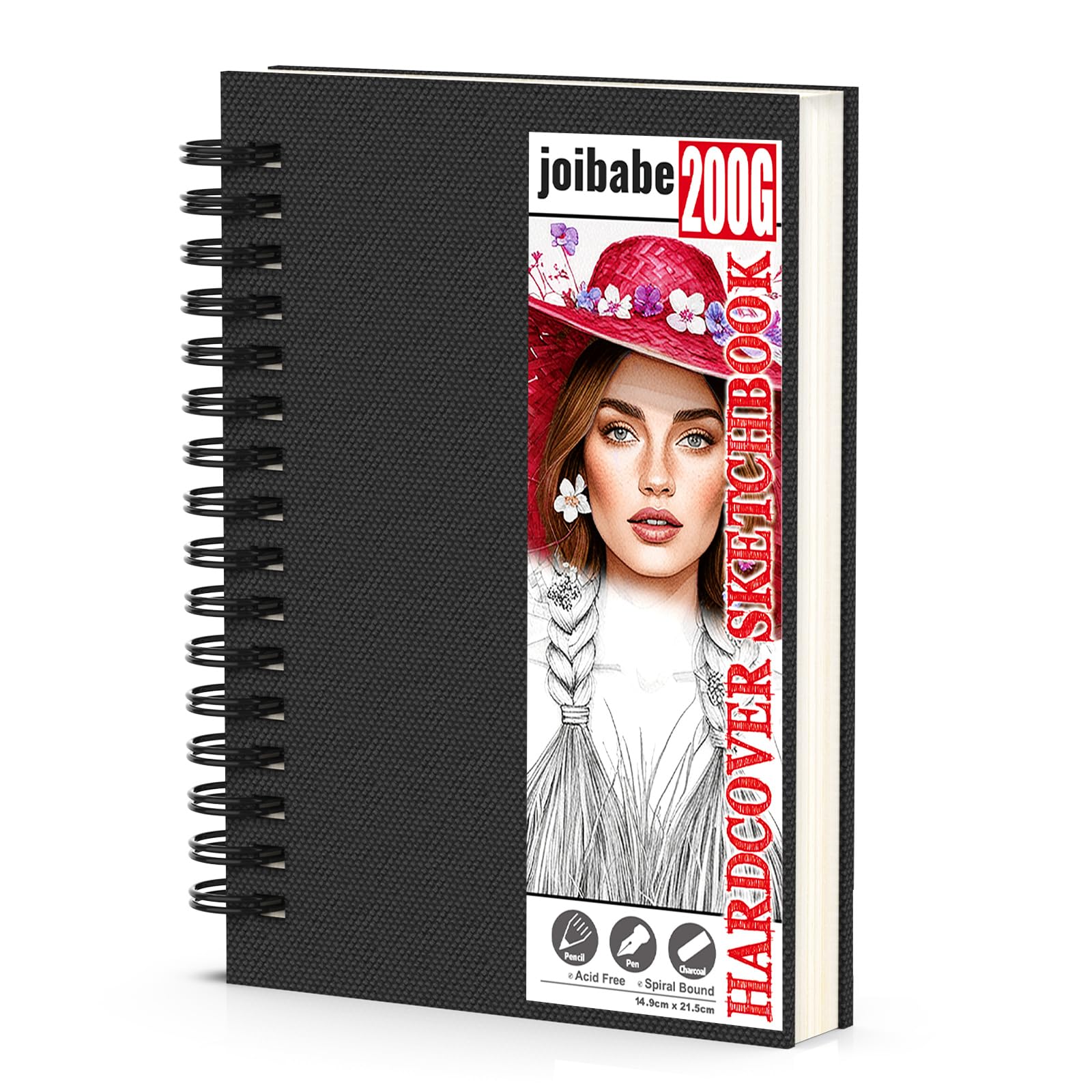 joibabe A5 Sketch Book, Sketchbook Hardcover Spiral Bound,200GSM Thick Paper Art Book 40 Sheets Sketch Pad A5,Natural White Drawing Book, Professional Drawing Pad for Kids & Adults & Artists