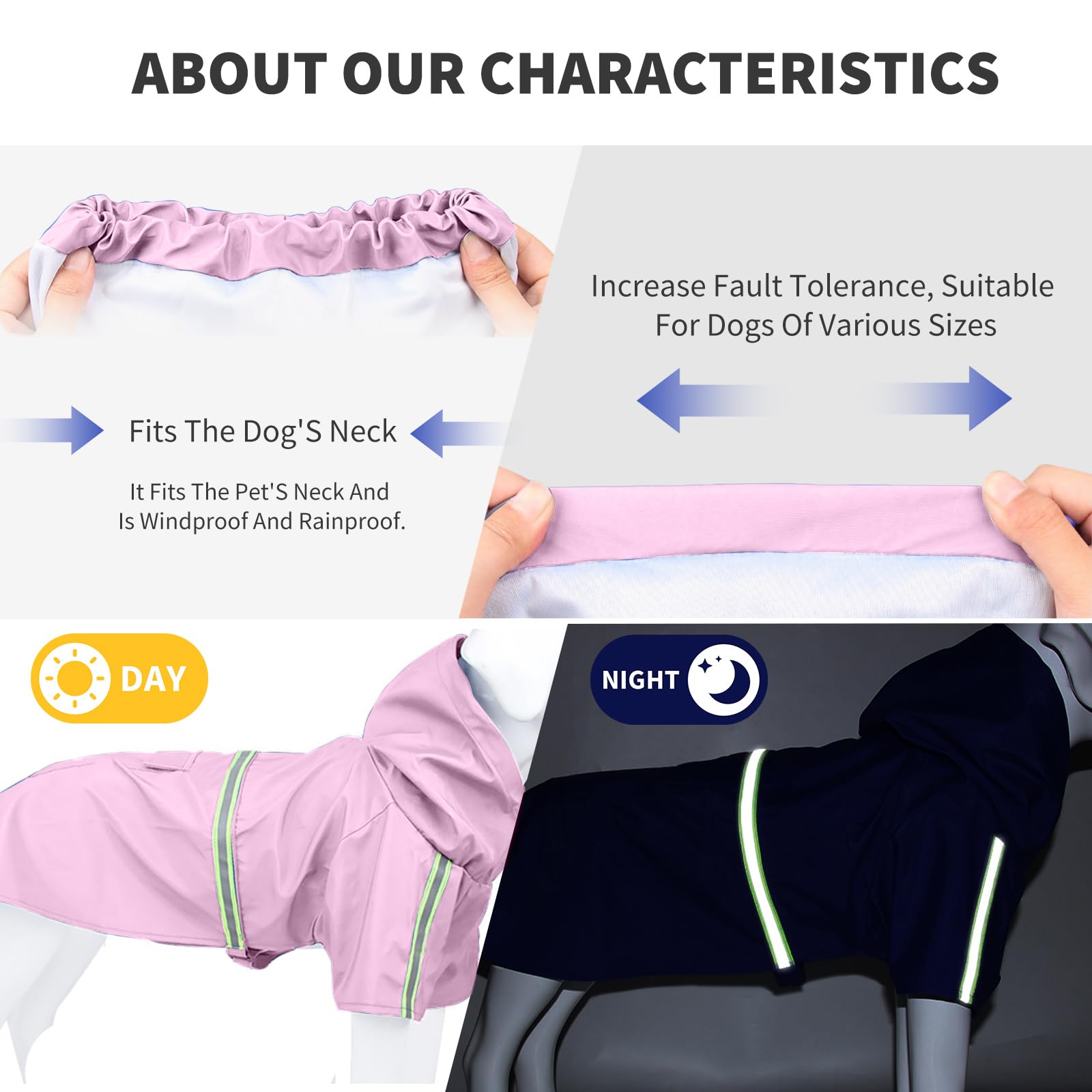 PETCUTE Impermeable para Perros,Abrigo Impermeable para Perro Medianos y Grandes con Capucha,Poncho de Lluvia para Perros con Agujero para Arnés, Tira Reflectante y Bolsillos,L