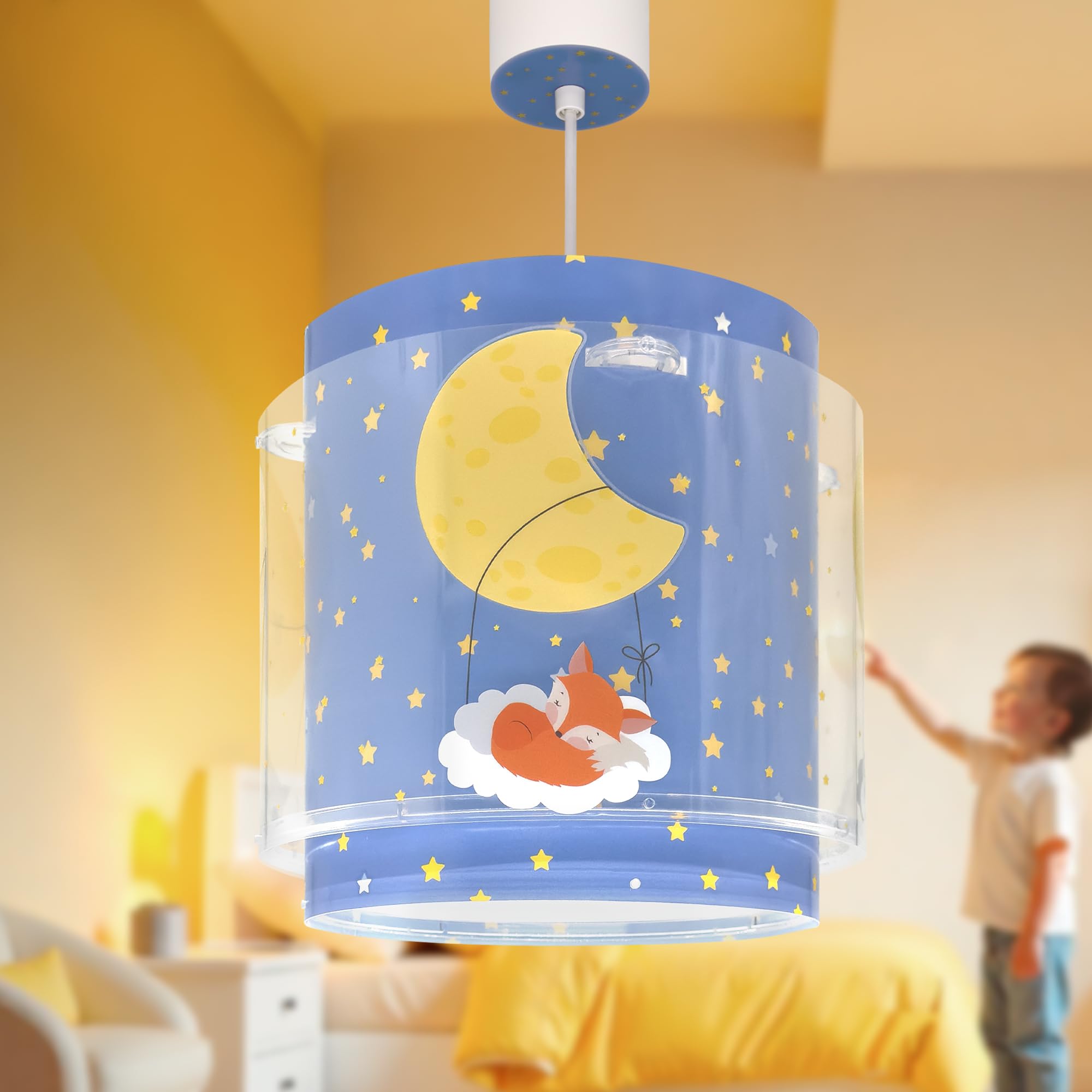 Dalber Lámpara Techo Colgante Infantil Luna Estrella Azul 76632M E27 | Incluye difusor de luz inferior extraible; Habitación niños; lámparas infantiles; Moon Dreams