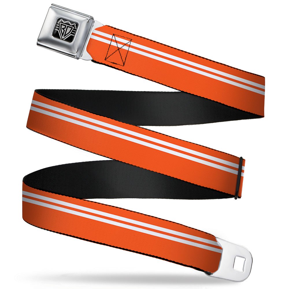 Buckle-Down Seatbelt Belt - Racing Stripe Orange/White - 1.5" Wide - 32-52 Inches in Length