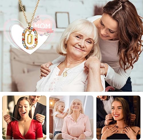 Miniatura 9 de Regalos de cumpleaños para mamá de hija, hijo, rosas reales preservadas con collar inicial O, regalo significativo de aniversario para novia, esposa