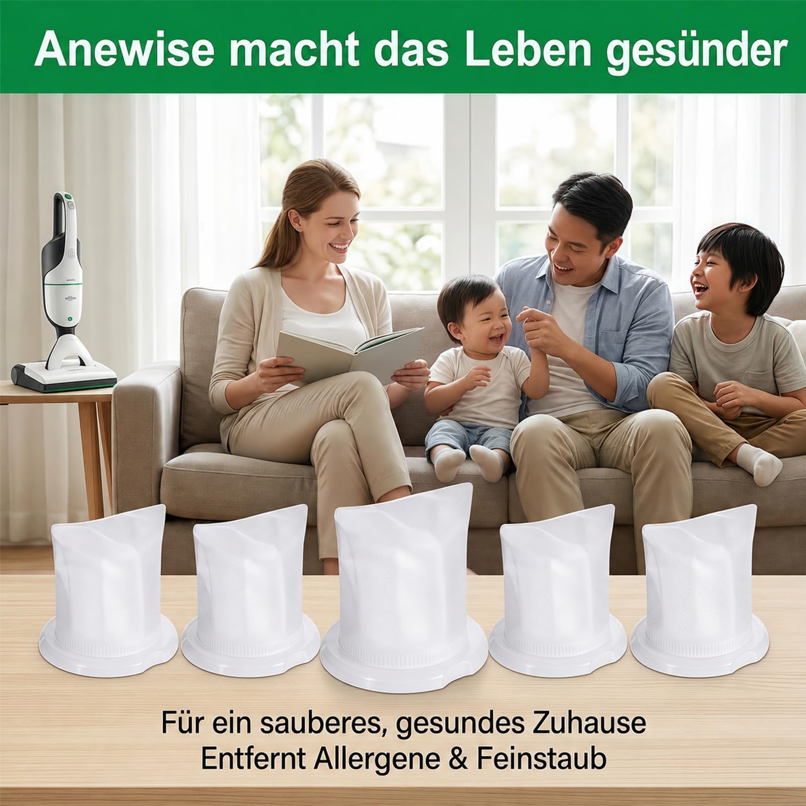 6 Stück Filter für Vorwerk Kobold VC100, Schmutzfilter Ersatzfilter mit 1 Bürste, Filter Ersatz für Vorwerk Kobold VC100 Akku Staubsauger