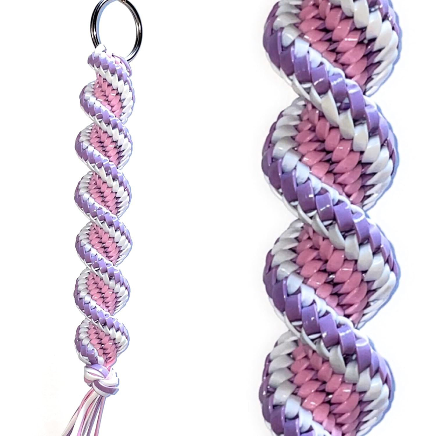 Light Pink, Lavender & White Keychain Handmade Gimp