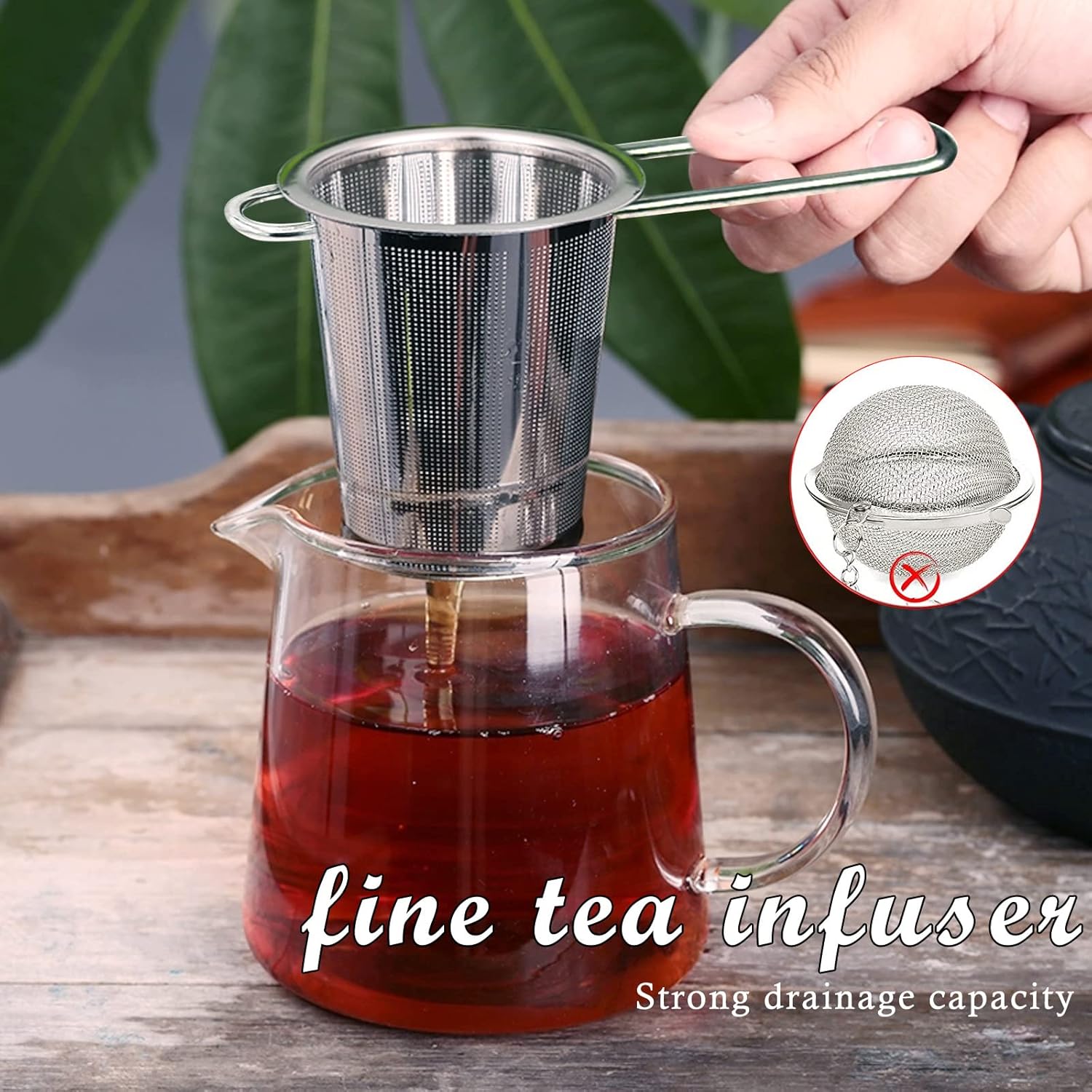 Tea Leaf Strainer with Lid and Foldable Handle Stainless Steel Tea