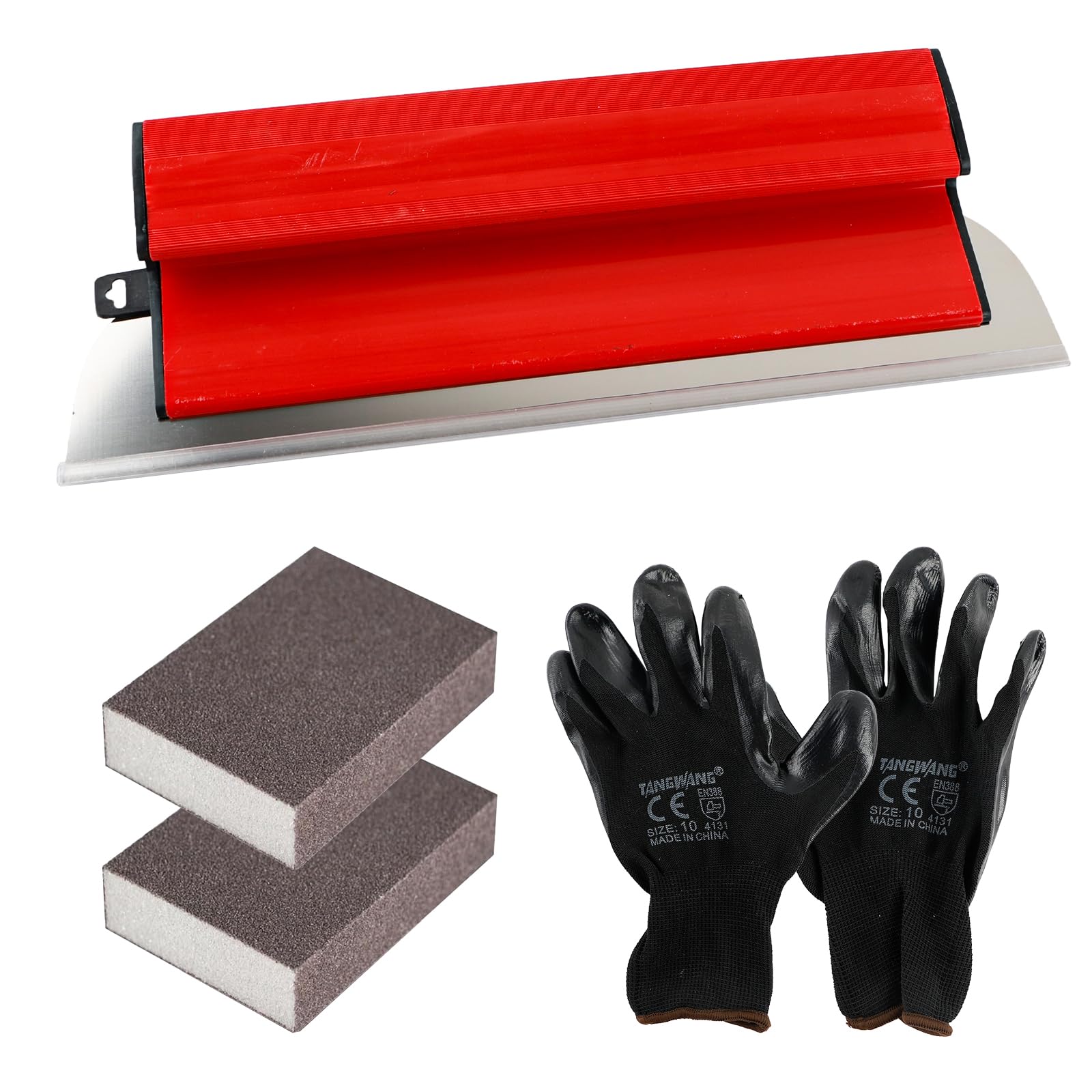 Spatola per Stucco 40CM/16 Inch, Frattazzo per Rasatura, Strumento di Intonacatura con 2 x Spugna di Levigatura 120 Grana, Lama Sostituibile in Acciaio Inox 0,3 MM, Cartongesso Attrezzi Per Muro