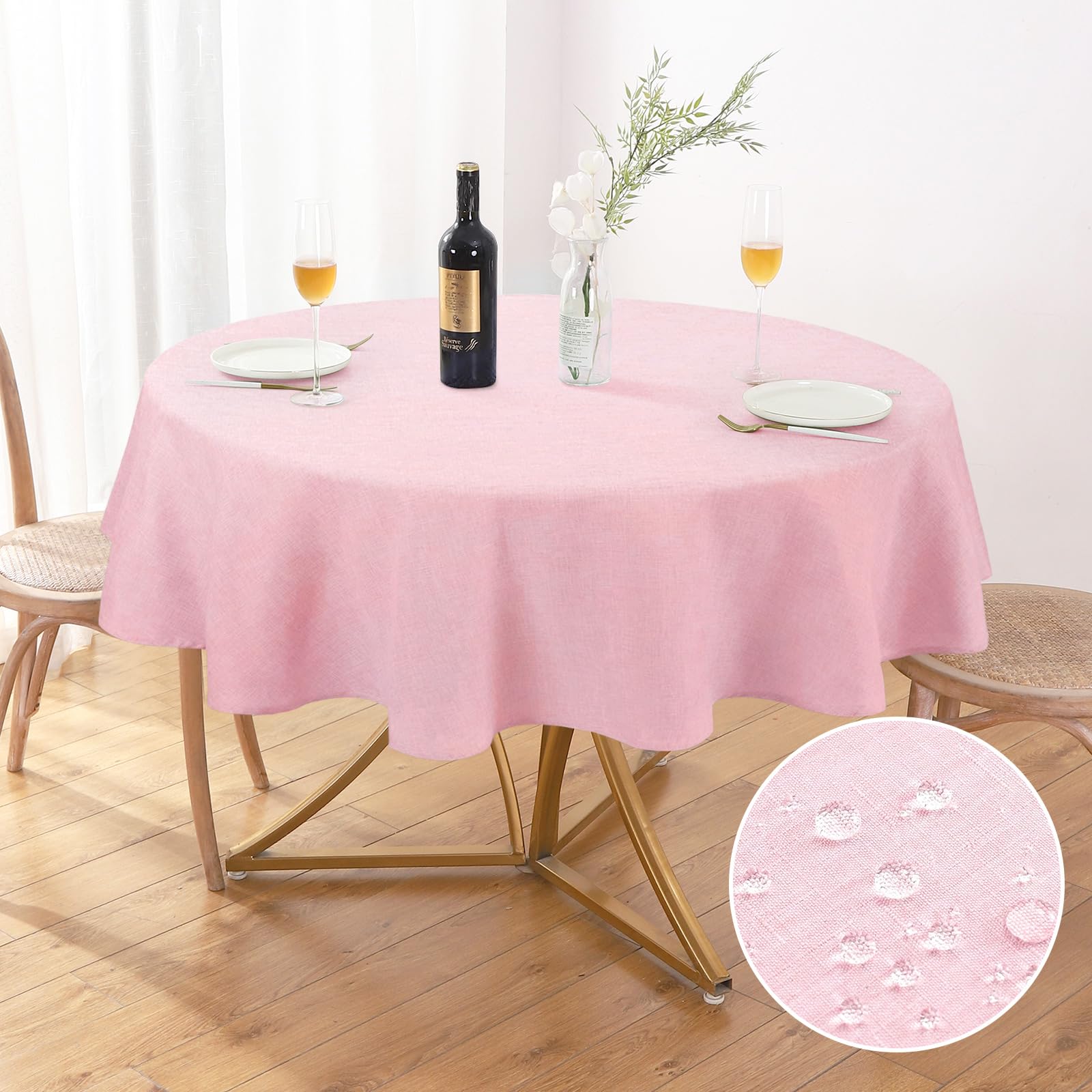 AUSSPVOCT Textured Tablecloth Round 60 Inch Waterproof Spill-Proof Wipeable Table Cloth Round Cover Wrinkle Free Circle Dining Tablecloths for Birthday Farmhouse Outdoor Party up to 44'' Dia Tables
