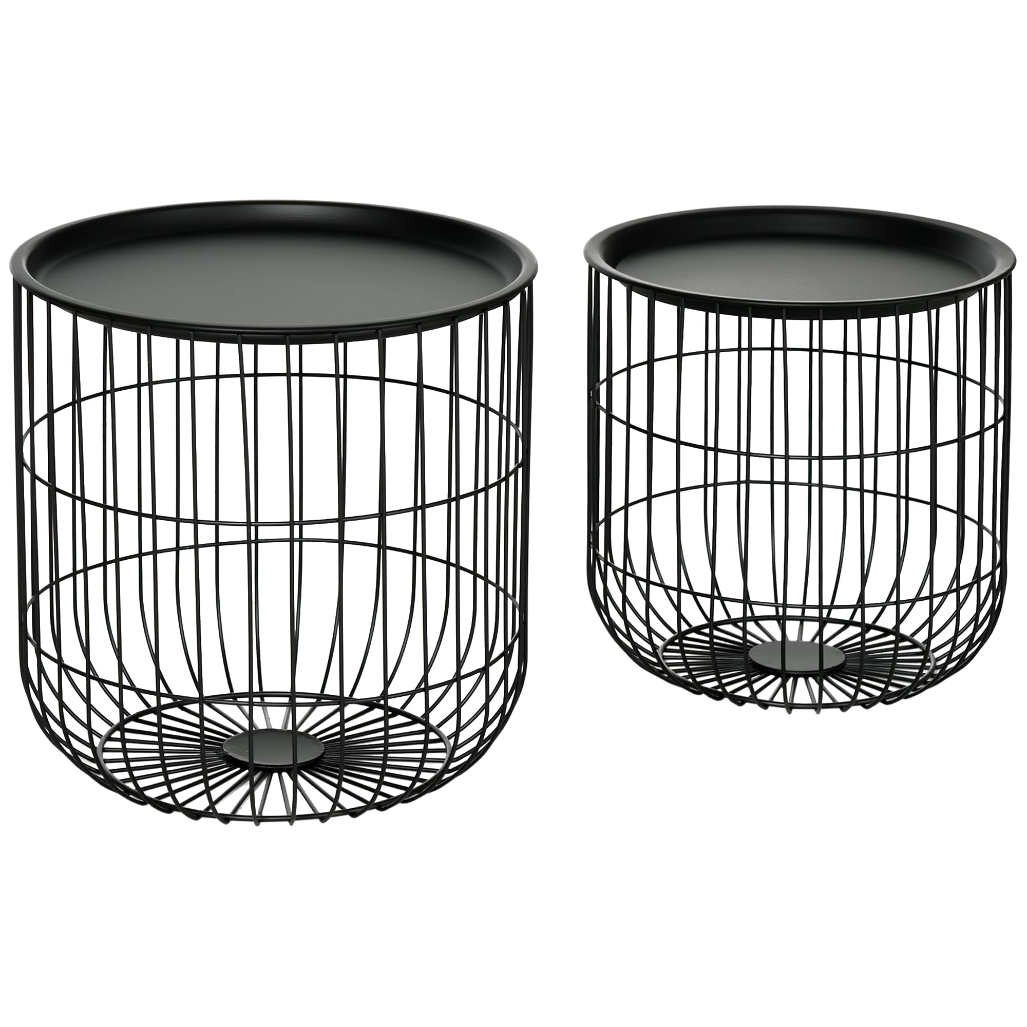 HOMCOM Couchtisch rund 2er Set Beistelltisch mit Stauraum Schwarz