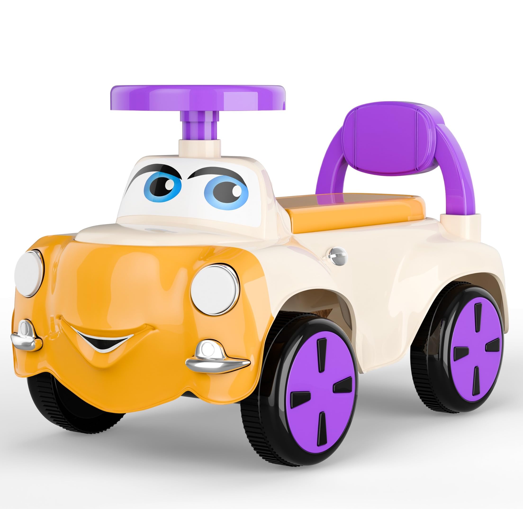 kidsROAR Thomas Push Ride On Car for Kids 1-5 Years | Baby Push Car with Music, 3D Lights & Backrest | Premium Ride On Toy Supports Up to 35kg (Orange Purple)