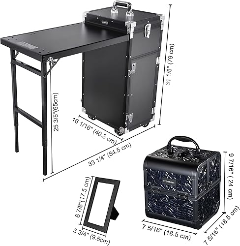 Vista 20 de BYOOTIQUE Estación de escritorio de mesa de manicura portátil para organizador de tecnología de uñas, estuche de maquillaje rodante con ruedas, 4