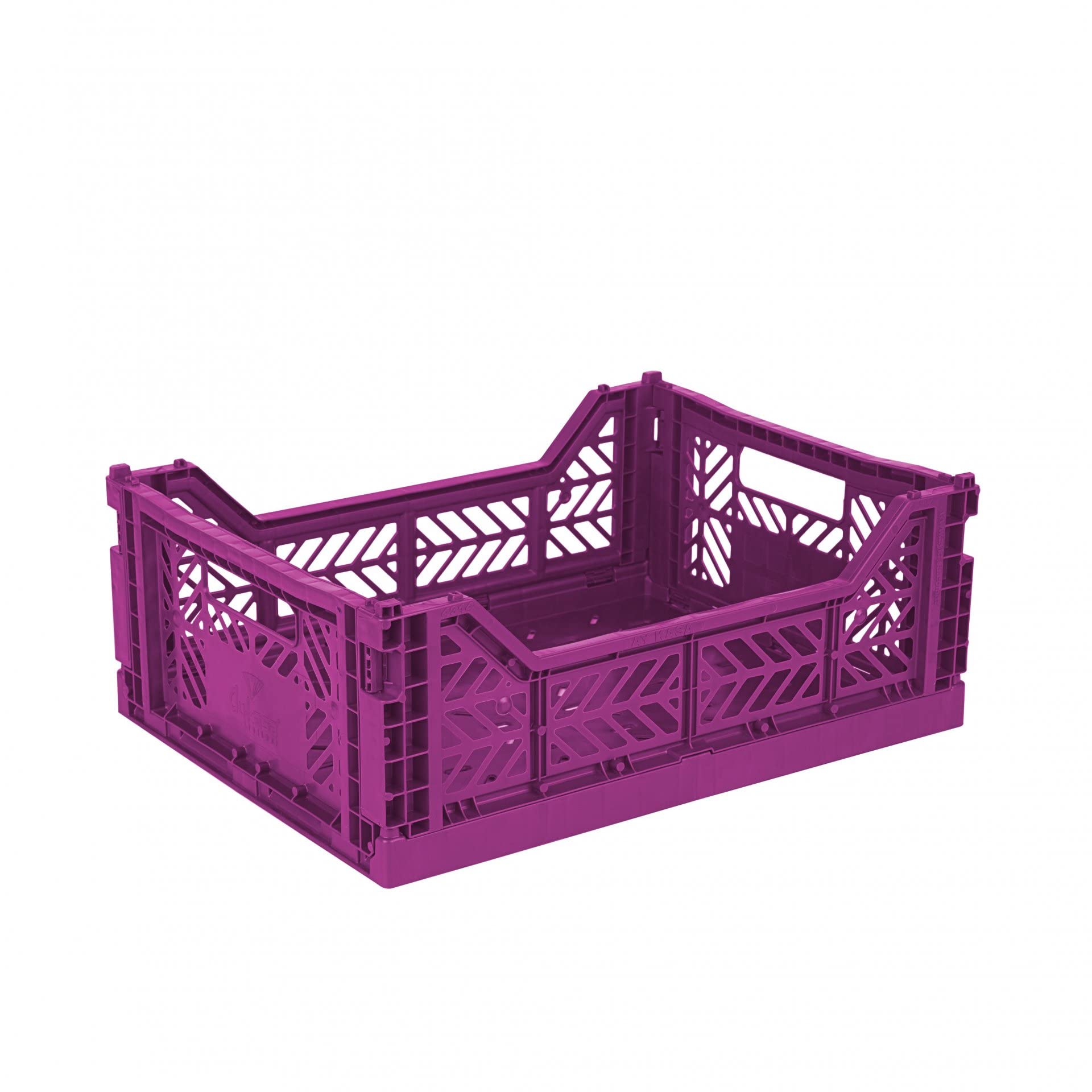 Aykasa Purple Folding Crate, Sturdy Folding Box, Plastic, Stackable, Midi (40 X 30 X 14 Cm)