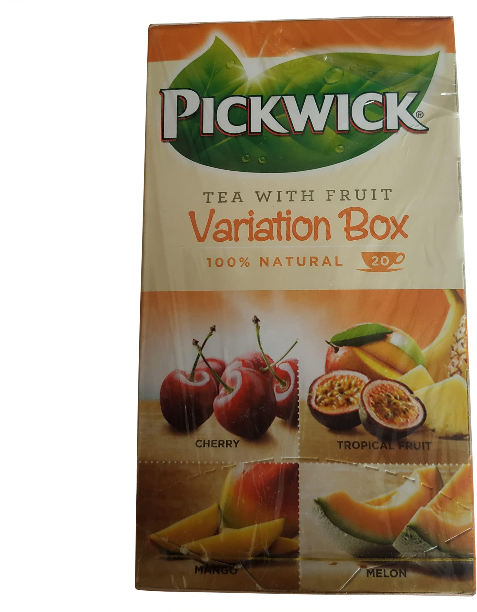 Tea Variation Box Orange - 20 Bags with 4 Flavors - Cherry, Tropical Fruit, Mango, and Melon