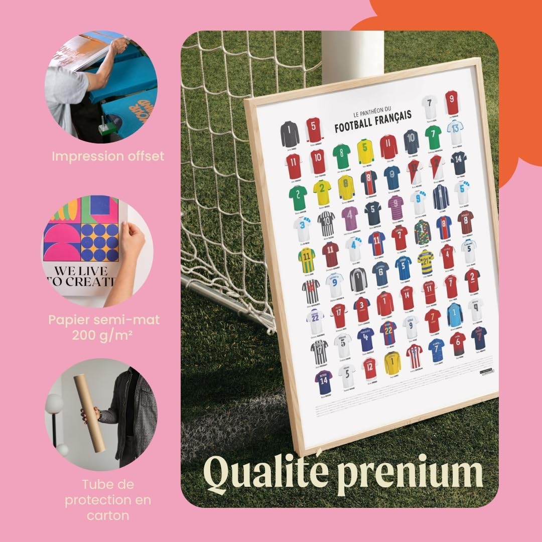 La Majorette à Moustache - Affiche Panthéon du Football Français - Poster Sport, Idée Cadeau Originale - Décoration Murale 50x70 cm - Fabriquée en France - Livrée en Tube Carton